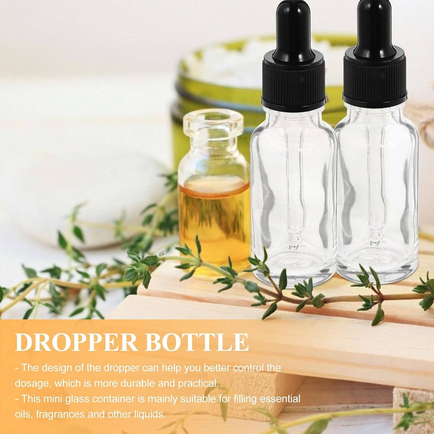 Healeved 10pcs 20ml Glass Dropper Bottles Refillable Empty Essential Oil Dispenser Containers for Aromatherapy and Cosmetic Subpackaging