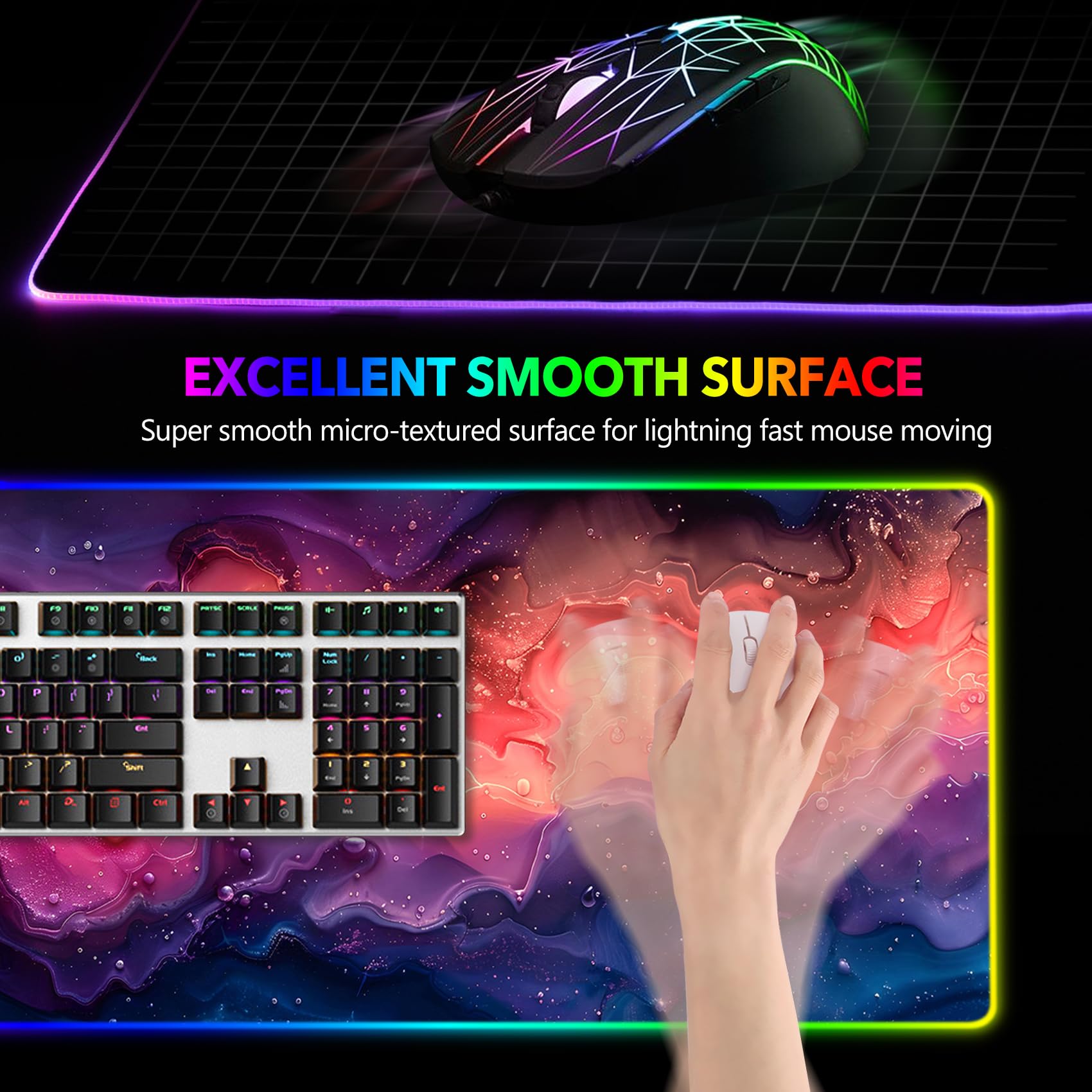 AIMSA Alfombrilla de mouse RGB extra grande para juegos con 14 modos de luz, alfombrilla de mouse LED extendida, base de goma antideslizante, alfombrilla de mouse para teclado de computadora, mármol