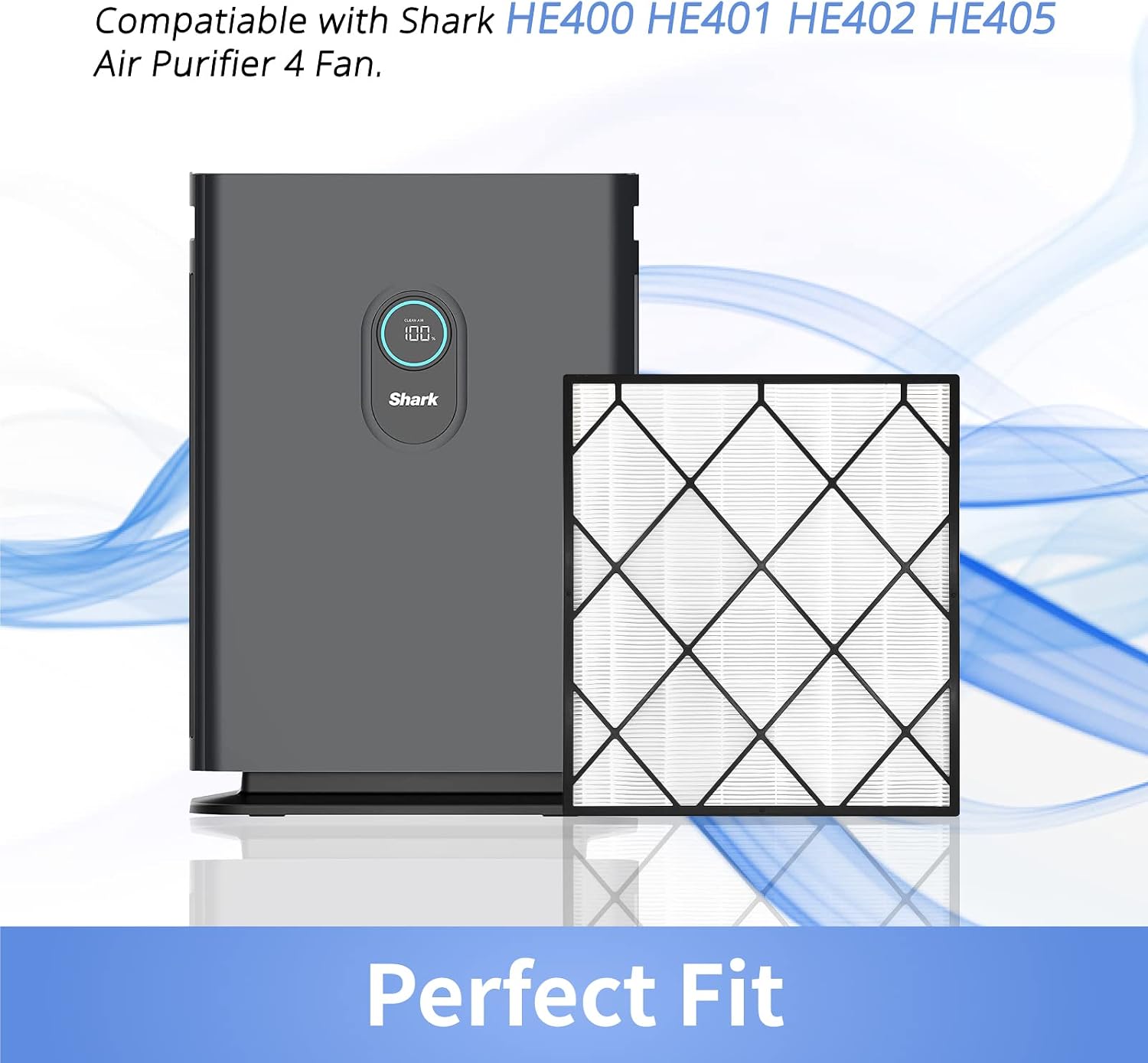 True HEPA Filter for Shark Air Purifier 4,Compatible with Shark HE400 HE401 HE402 HE405 Filter Replacement(Black), HE4FKPET