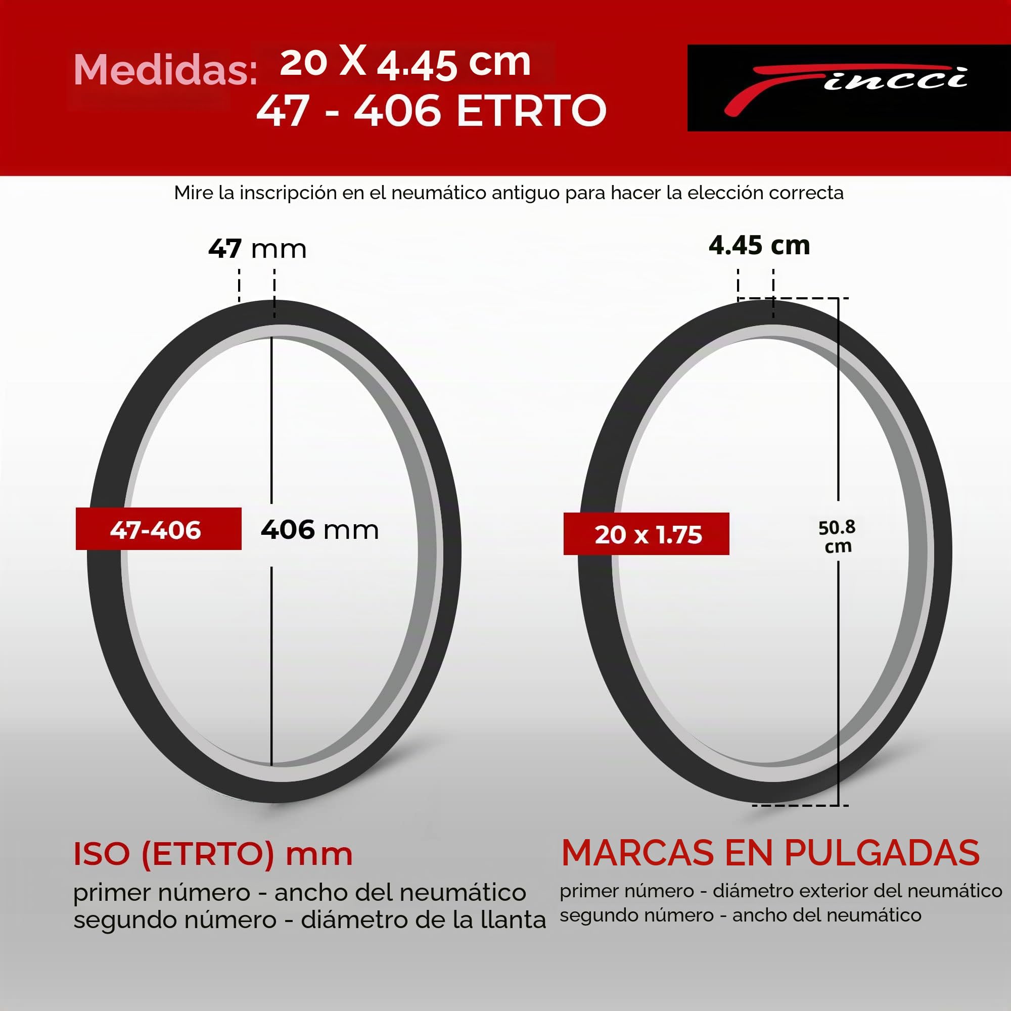 Fincci Cubiertas Bicicleta 20 x 1.75 Pulgadas - Par Plegables Neumaticos BMX 47-406 con 2X Camara de Aire Schrader, Gomas 20" para de Niño Adolescentes y Adulto, Montaña, Eléctrica y Bici Carretera