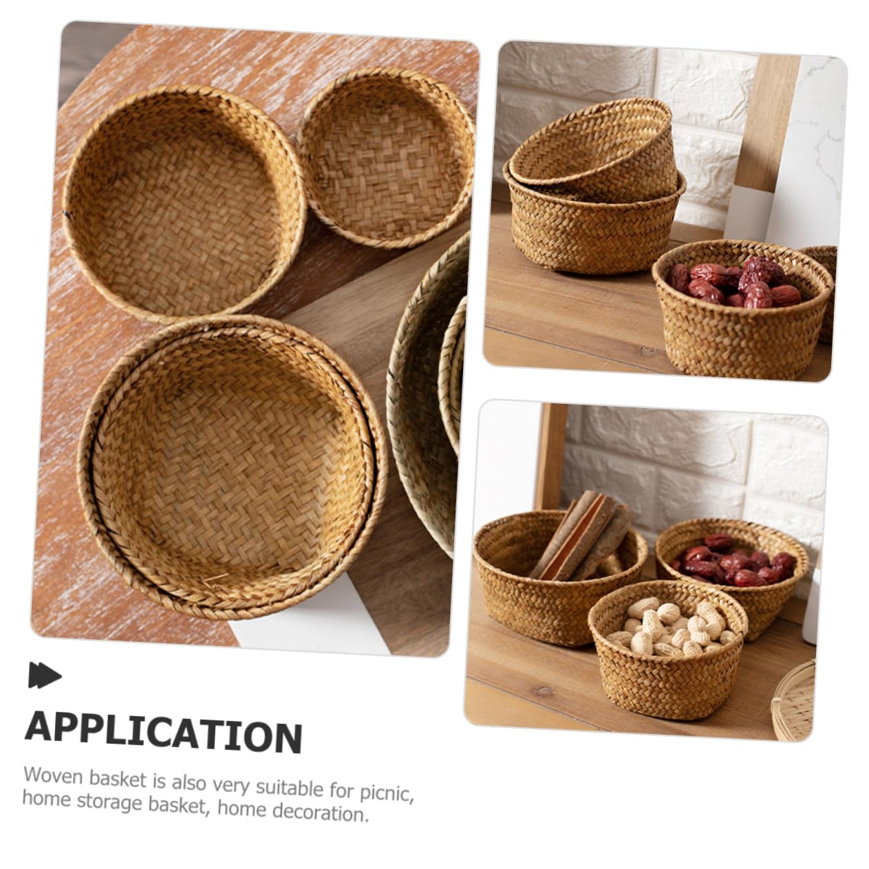 HOOTNEE Natural Seagrass Woven Storage Basket Desktop Bread Basket Sundries Basket Household Snack Container Retro Storage Basket Pantry Organization Baskets for Storage Khaki Seaweed