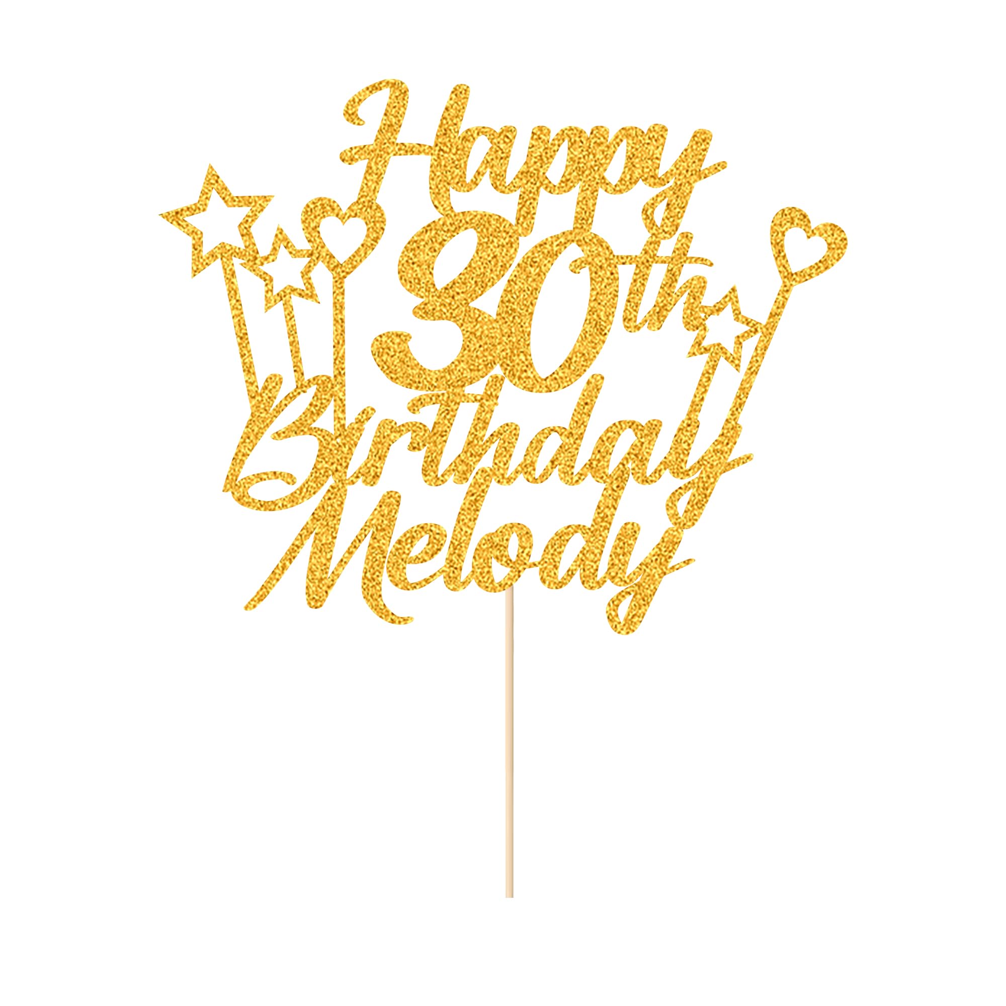 Personalised Happy Birthday Cake Topper Double Sided Glitter Cake Toppers Any Name & Any Age for 16th 18th 21st 30th 40th 50th 60th 70th 80th Birthday Decorations Cake Decorations (Gold)