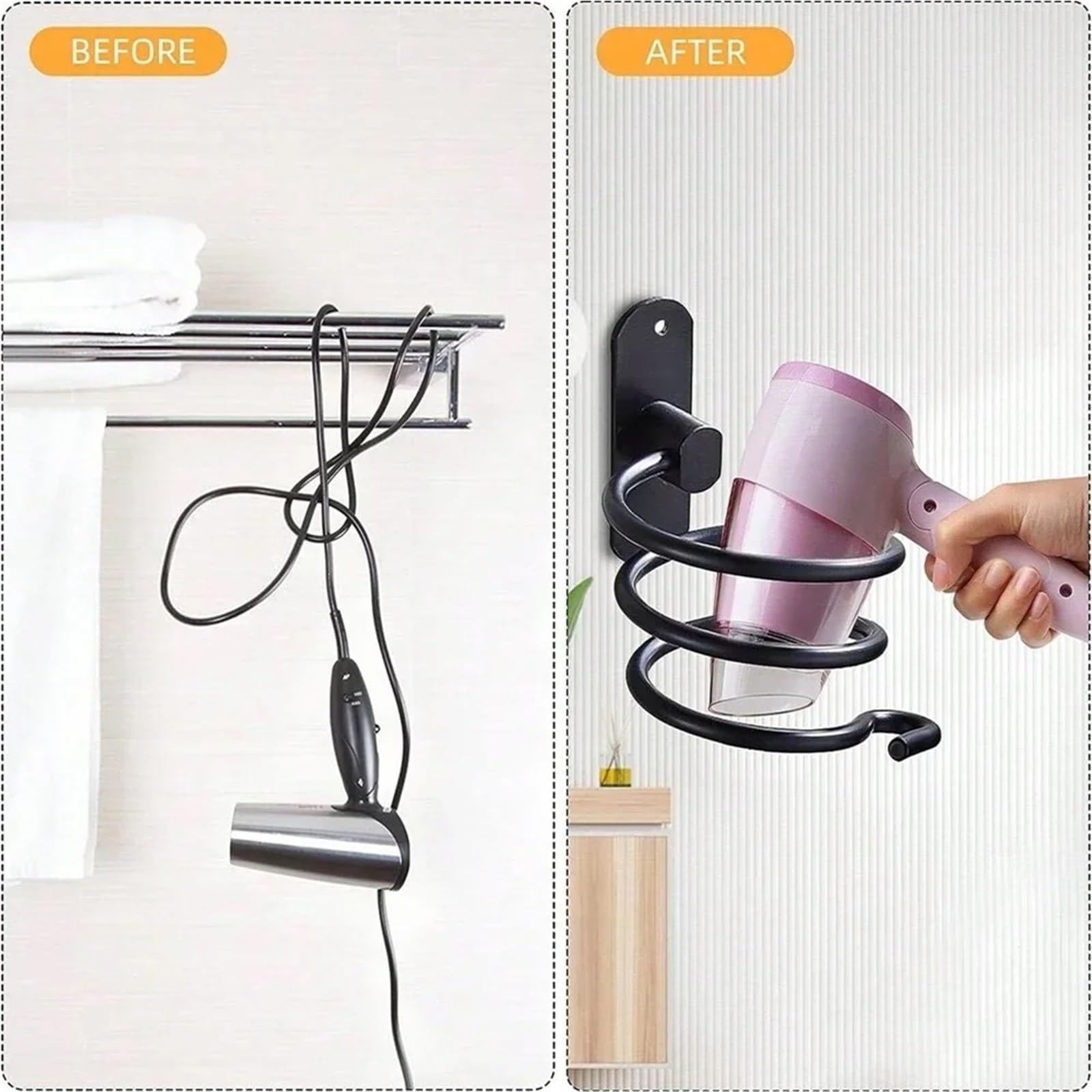 2Pcs Haartrockner Halter Wand Organizer Spirale Ständer Rack Aluminium Bad Regal Zubehör Für Haartrockner(Gold)