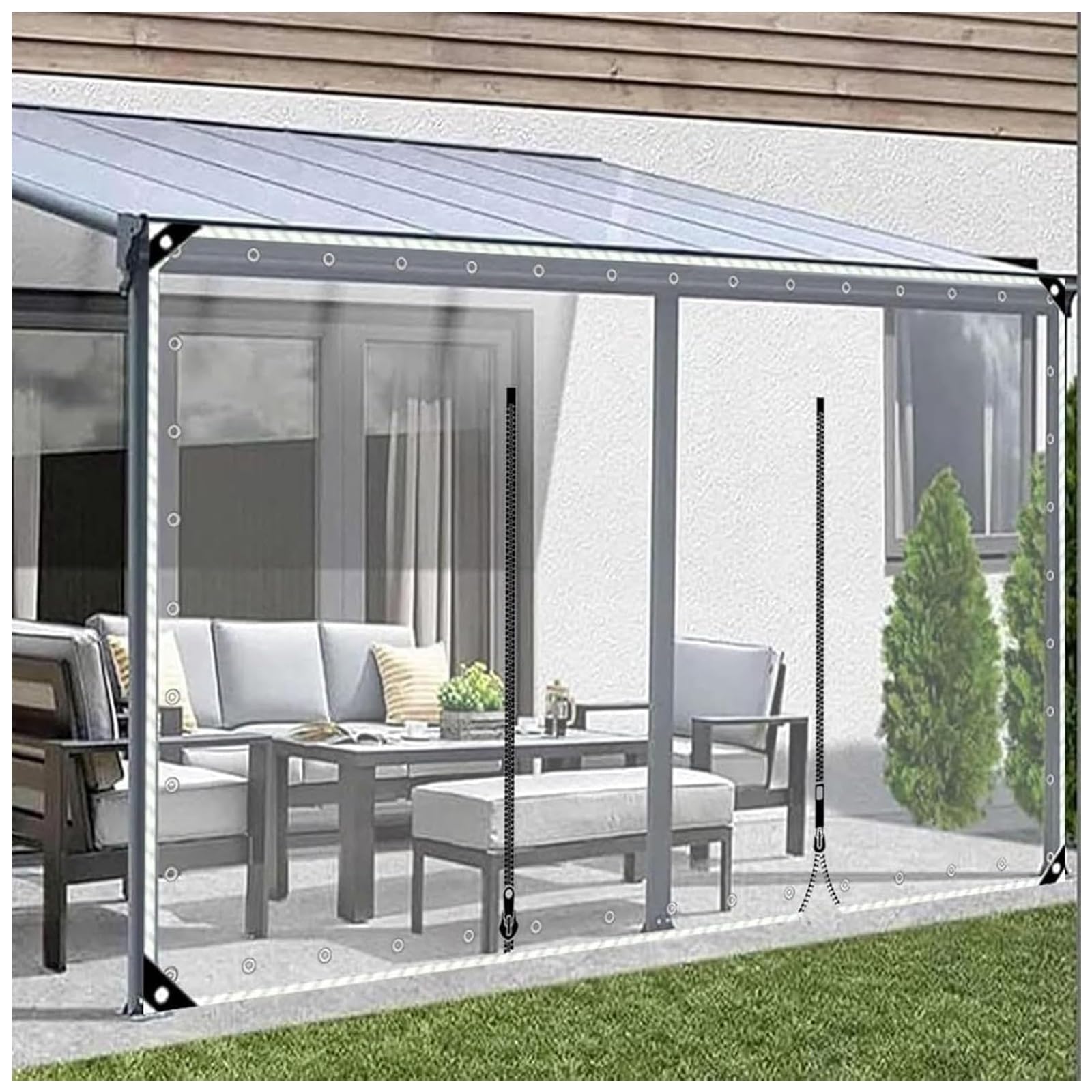 Outdoor Tarp Curtains with Zipper Door，Vinyl Curtain with Zip Door Clear Tarp Panel，for Pergola Patio Porch Gazebo Transparent Side Panels, Customizable(H2.2xW3.5m/H7.2xW11.4ft)