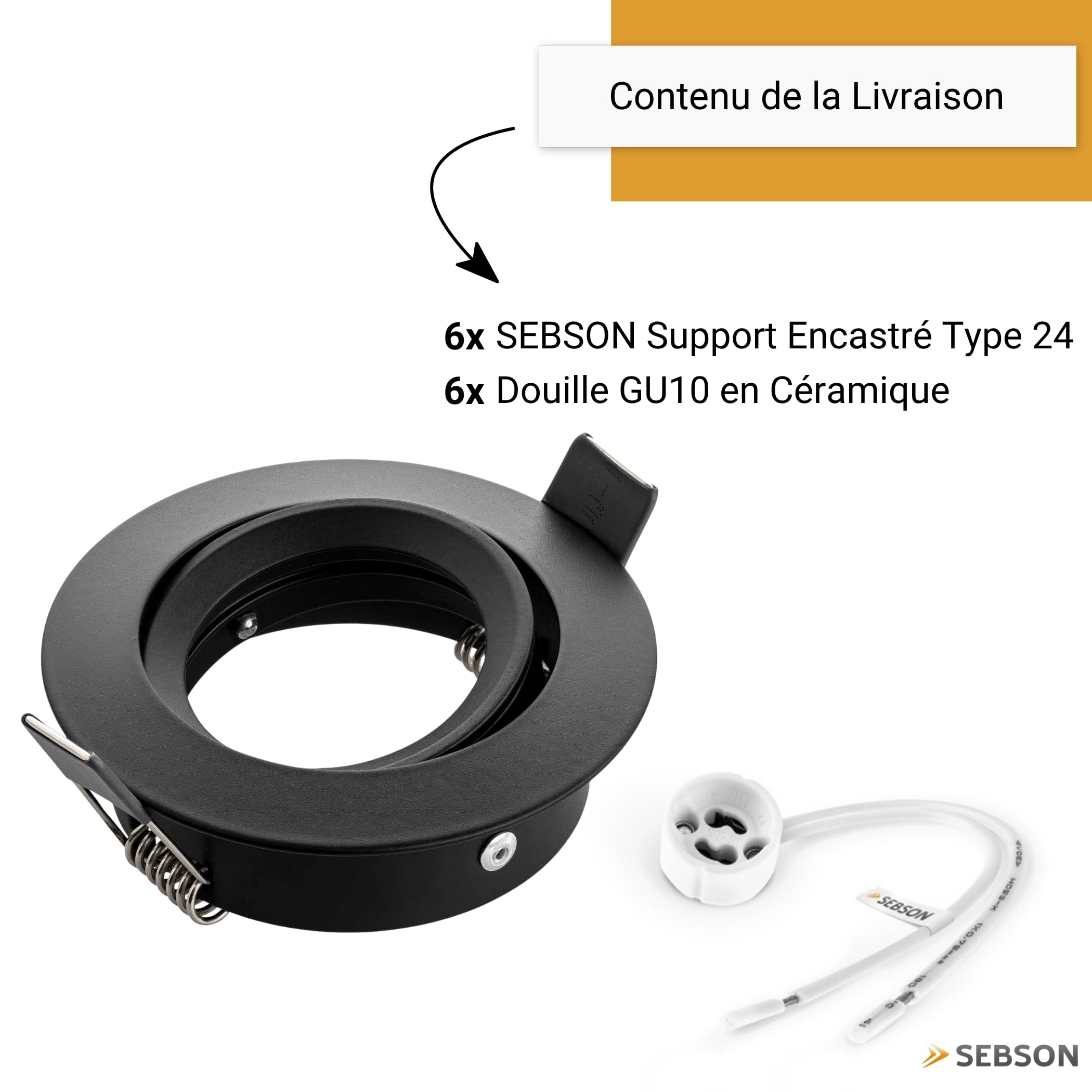 SEBSON Boîtier pour Spot Encastrés avec Douille GU10 LED 230V | Cadre d'encastrement Pivotant, Diamètre du Trou 75mm (min, 73mm, max, 77mm), 6 Pièces