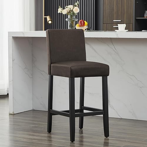 Miniatura 31 de Taburetes de bar de piel sintética de 26 pulgadas, modernas sillas de bar tapizadas de altura de barra, taburetes de bar con patas de madera maciza