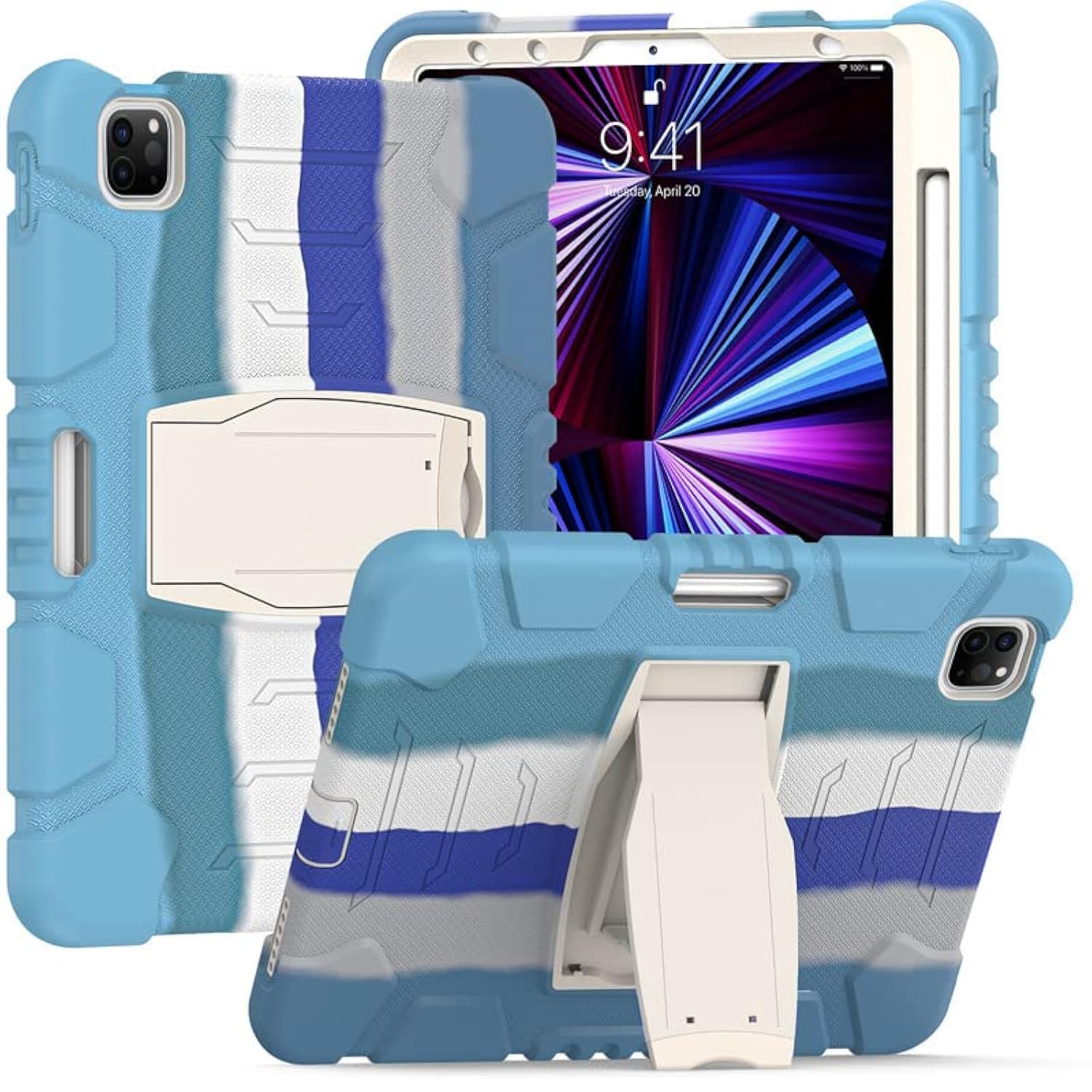 iPad Pro 11 2018/2020/2021 iPad Pro 11 Case with Kickstand, Heavy Duty Hybrid Shockproof Rugged Triple Layer Silicone Case for Kids Tablet (Light Blue)