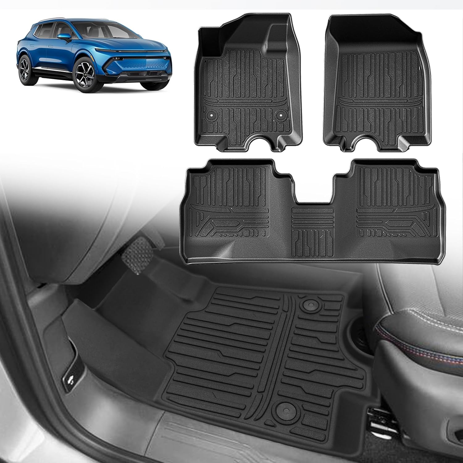 BestEvMod All Weather Liner Floor Mats Compatible with Chevrolet Equinox EV 2026 2025 2024 Accessories Heavyduty Anti-Slip 3D Pattern Waterproof Protect Liner 1st & 2nd Rows Set (Floor Mats)
