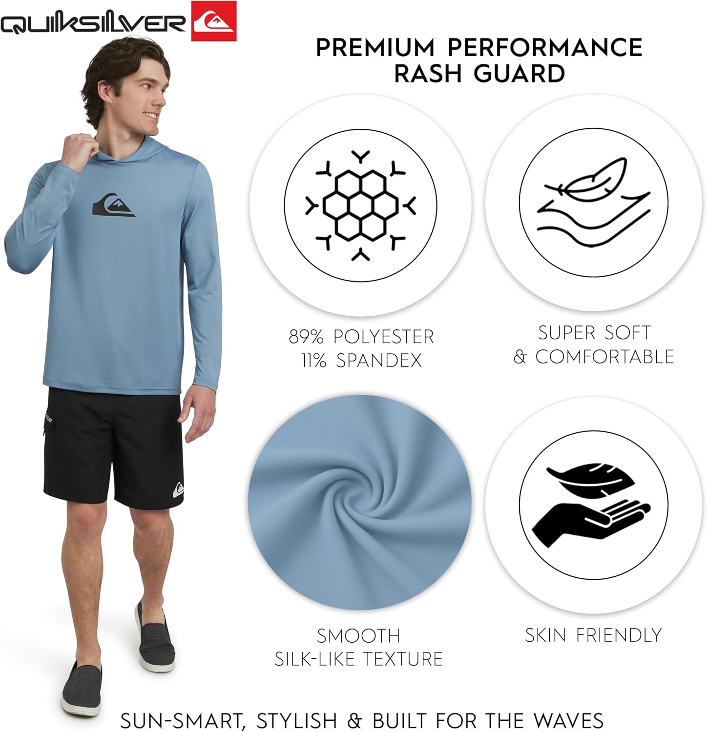 Quiksilver Men's Swimwear Regular Fit UPF 50 Sun Tee Hooded Rash Guard Shirt (S-XXL)