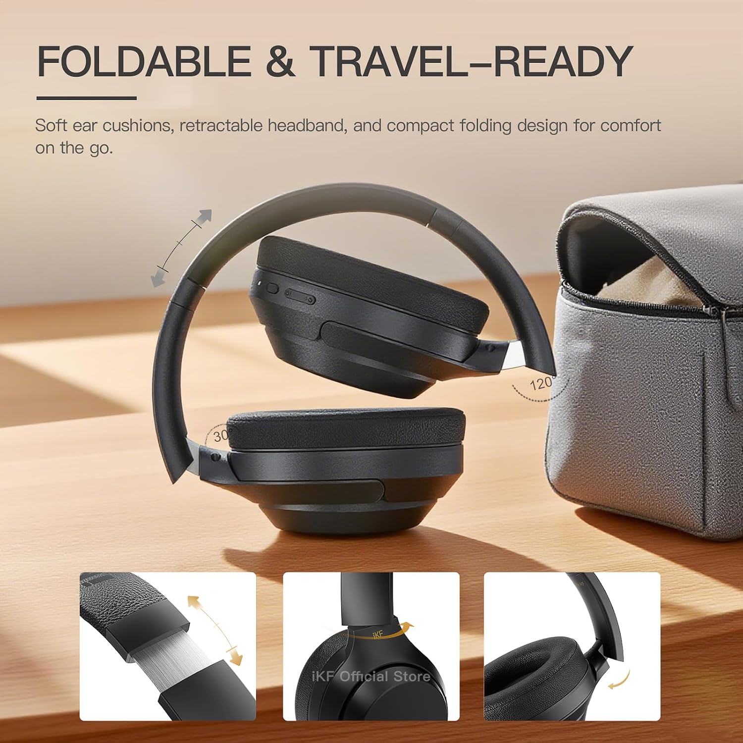 iKF T1 Pro Wireless Bluetooth Over Ear Headphones, 100H Playback, HiFi Sound,Multi-Device Connection, Foldable Design, 3.5mm Wired Headset for Travel/Work/Gaming/School (Black)