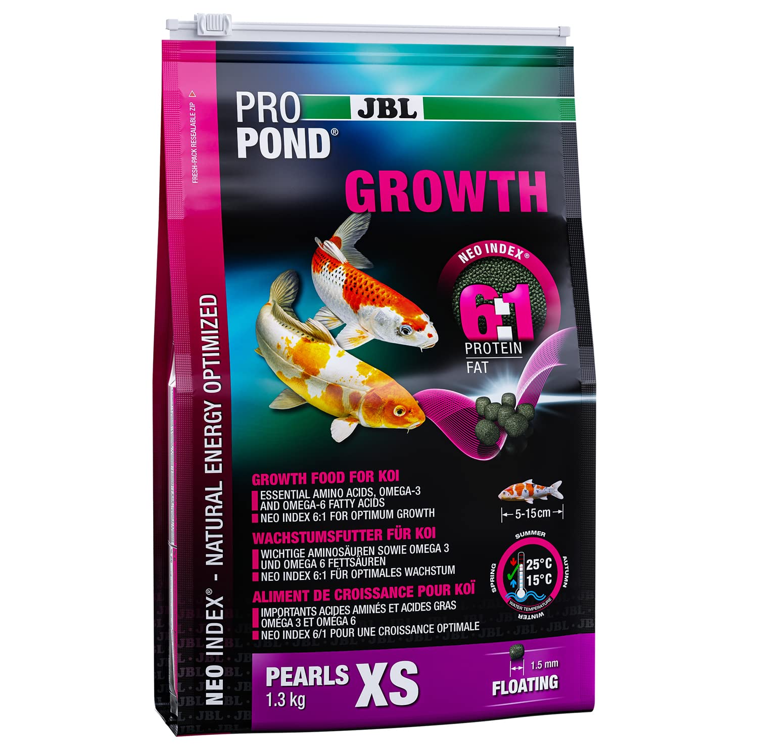 JBL Comida de Crecimiento para Peces Koi flotantes, Forro Especial ProPond Growth XS, 1,3 kg