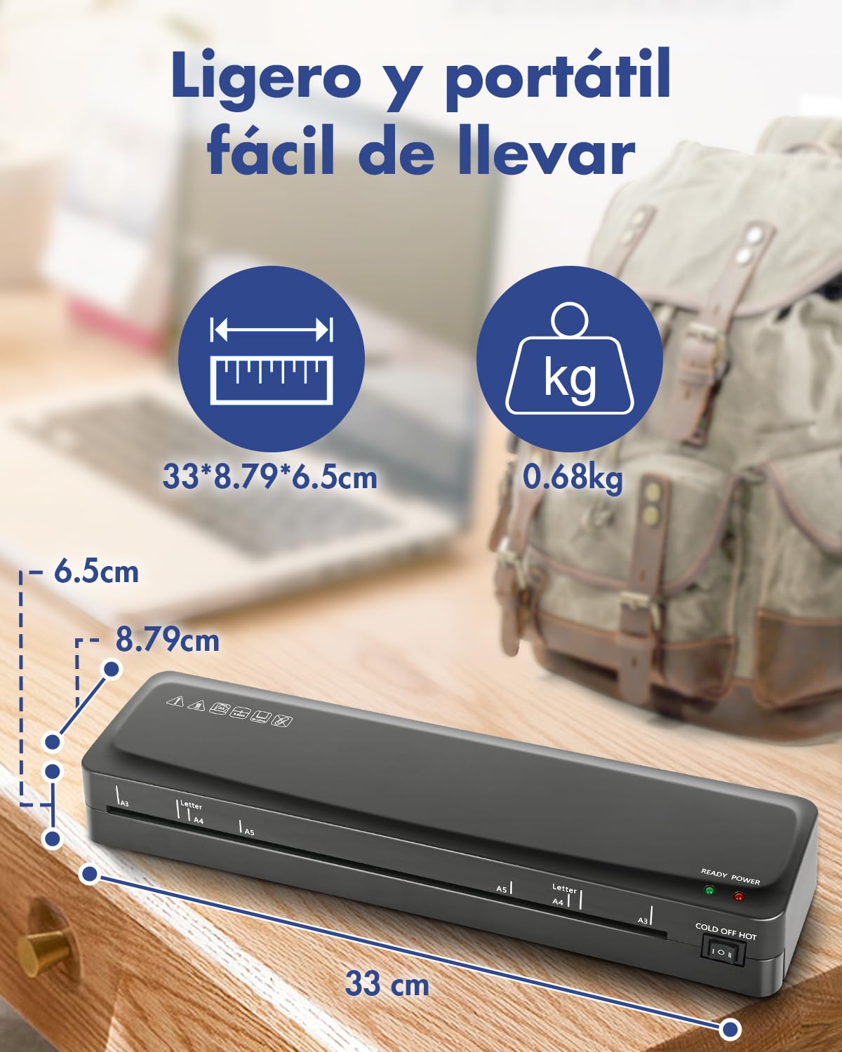 Plastificadora A3 Máquina de Laminadora, Fría de calentamiento con cortador de Papel, 5 en 1 plastificadora A3 portátil para hogar/oficina/escuela