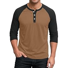 Mens Ragla_n Henle_y Shirt 3/4 Sleeve Button Baseball Tee Contrast Design Soft Cotton Casual