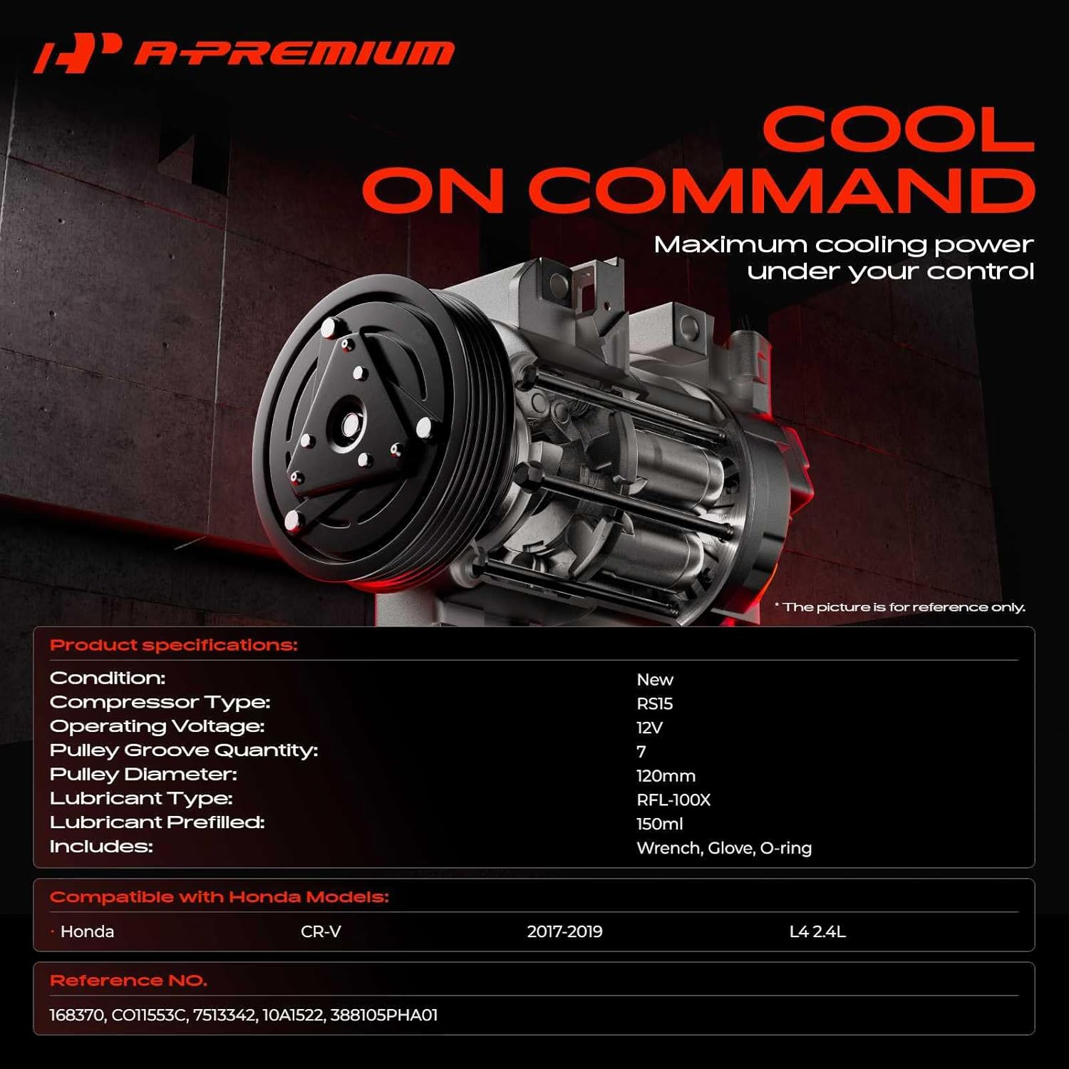 A-Premium Air Conditioner AC Compressor with Clutch Compatible with Honda CR-V CRV 2017 2018 2019 L4 2.4L