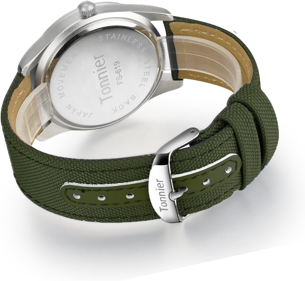 Tonnier Men's Weekender&Calendar Analog Canvas Strap Mans Watches Green