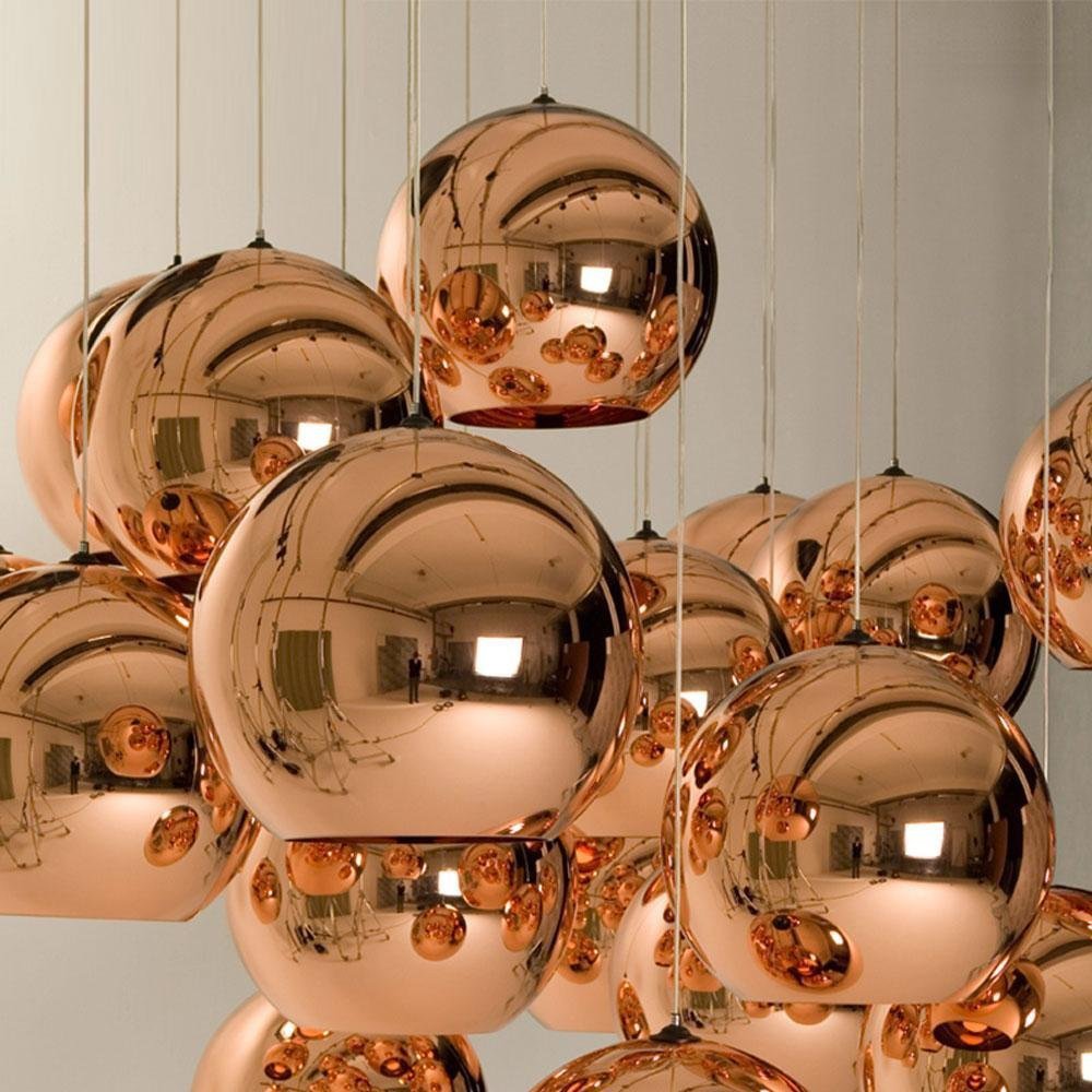 Kreatywny Pojedyncza Głowica Chrom Czerwona Miedź Lustrzana Kula Lampa Wisząca Globe Wiszące Światło Żyrandol Stodoła Magazyn Metall Okrągły Abażur Lampa Sufitowa (Rozmiar: Średnica 30 cm)