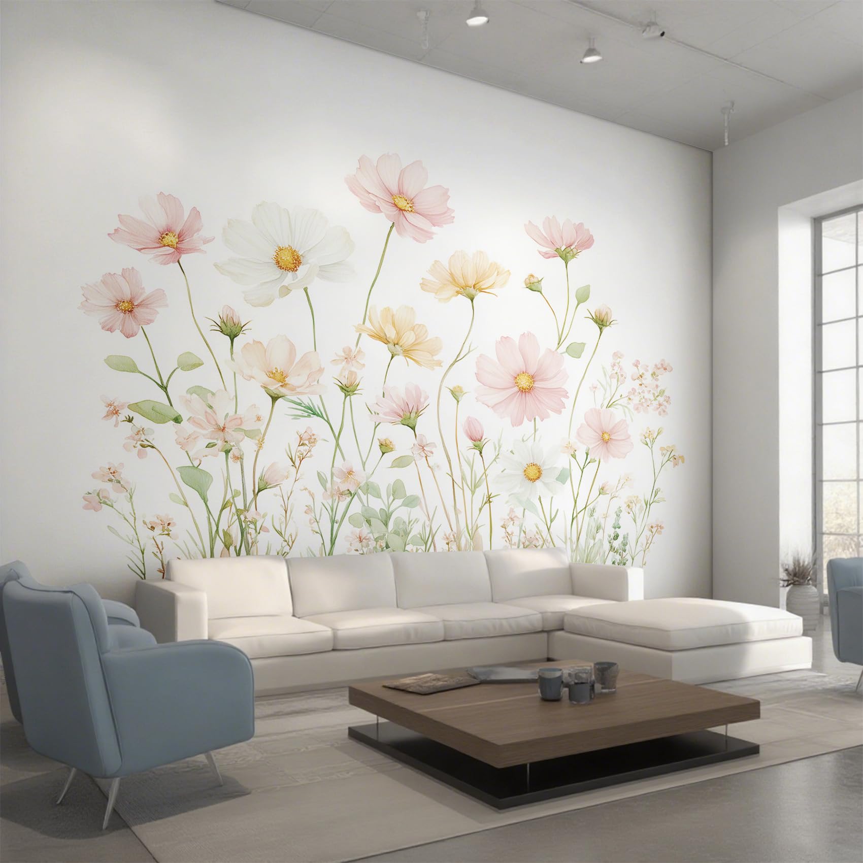 Générique Papier Peint Intissé Fleurs Aquarelle, Papier Peint Panoramique Champêtre Rose Floral pour Salon Chambre Bureau Couloir, Décoration Murale, 350 x 256 cm (L x H) Y&W52
