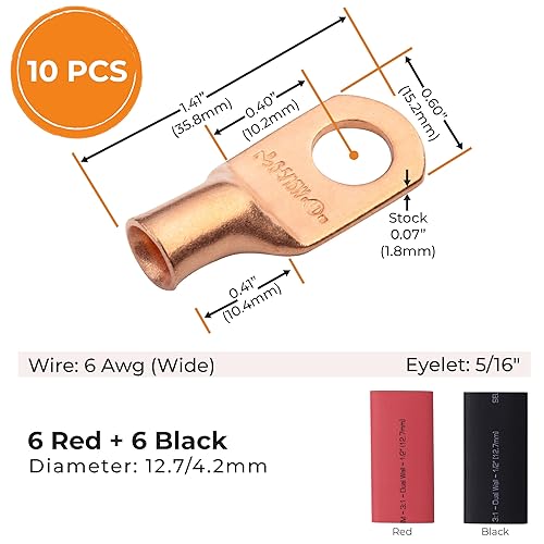Miniatura 499 de SELTERM - 2 terminales de anillo resistentes para cable de batería, calibre 4 AWG, pernos de 3/8 pulgadas, terminales de calibre 4, ojales de cobre