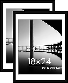 PEALSN 18x24 Picture Frame Set of 2, Display Pictures 16 x 20 with Mat or 18 x 24 without Mat for Wall Mounting Display, Poster Frames, Black