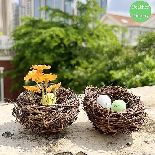 Miniatura 6 de Nido de pájaro de ratán de 7.9 pulgadas, hecho a mano, seco, natural, nido de pájaro para jardín, patio, hogar, fiesta, boda, decoración, sin huevos