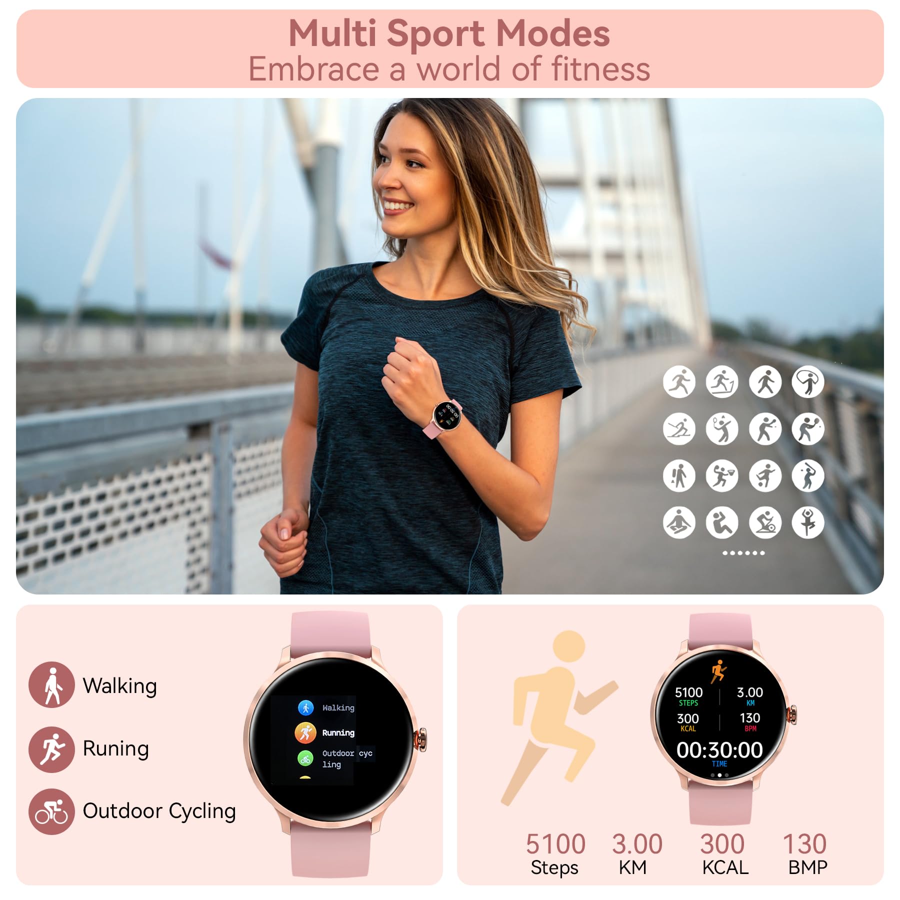 Reloj inteligente para mujer, HD de 1.20 pulgadas, funda de aleación de zinc, rastreador de actividad con SpO2/ritmo cardíaco/monitor de sueño, podómetro de seguimiento de actividad 3