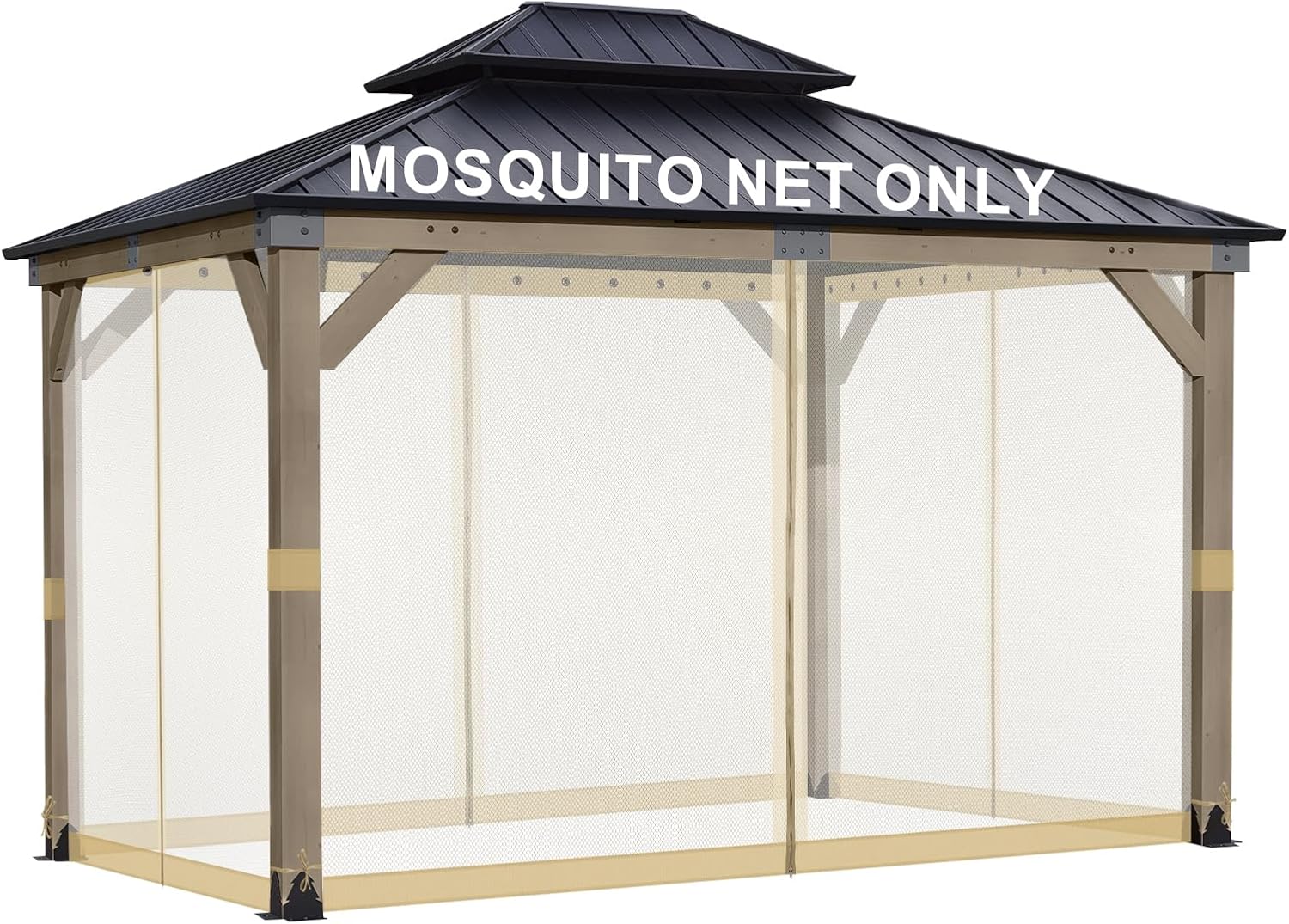 BPS 12' x 16' Gazebo Universal Mosquito Netting Screen Replacement, 4-Panel Screen Walls with Double Zippers for Outdoor Patio, Khaki (Mosquito Net Only)