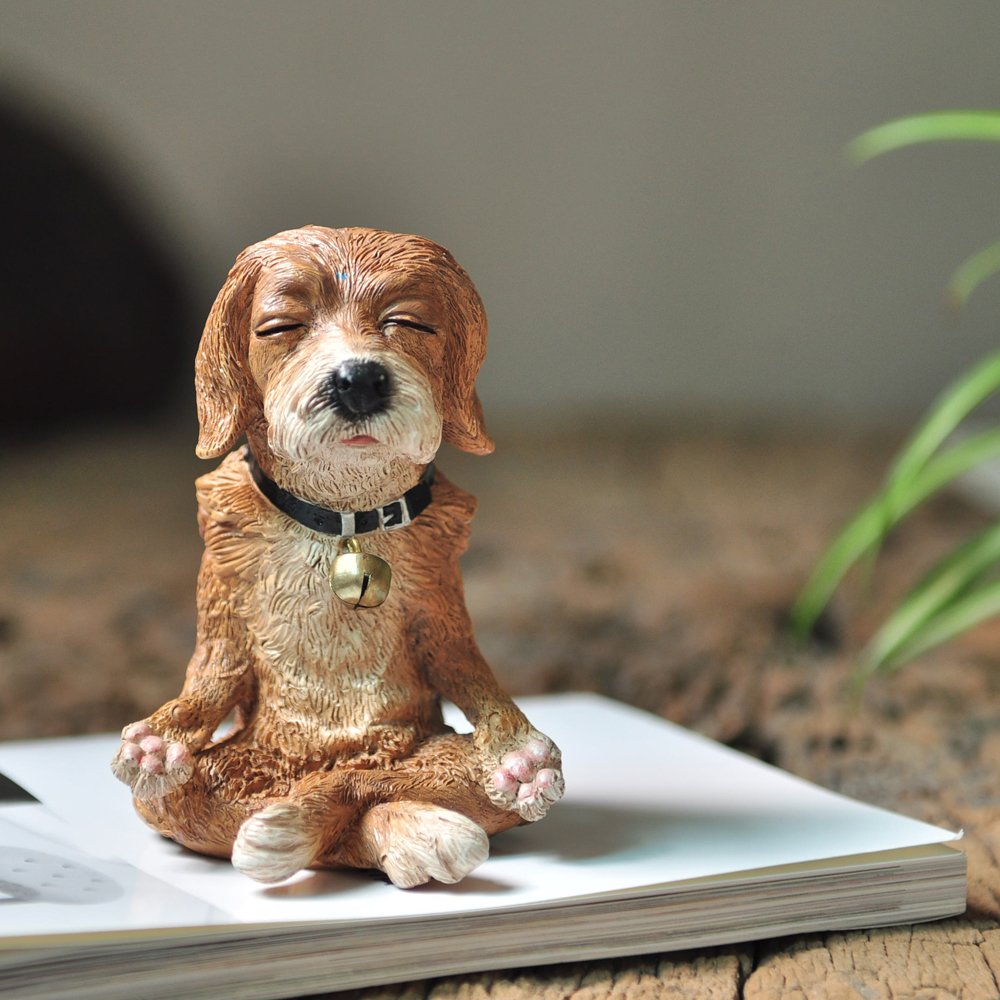 Top Collection Miniature Fairy Garden and Terrarium Dog in Meditation Statue, Brown, 4.5" x 3.25" - Image 2