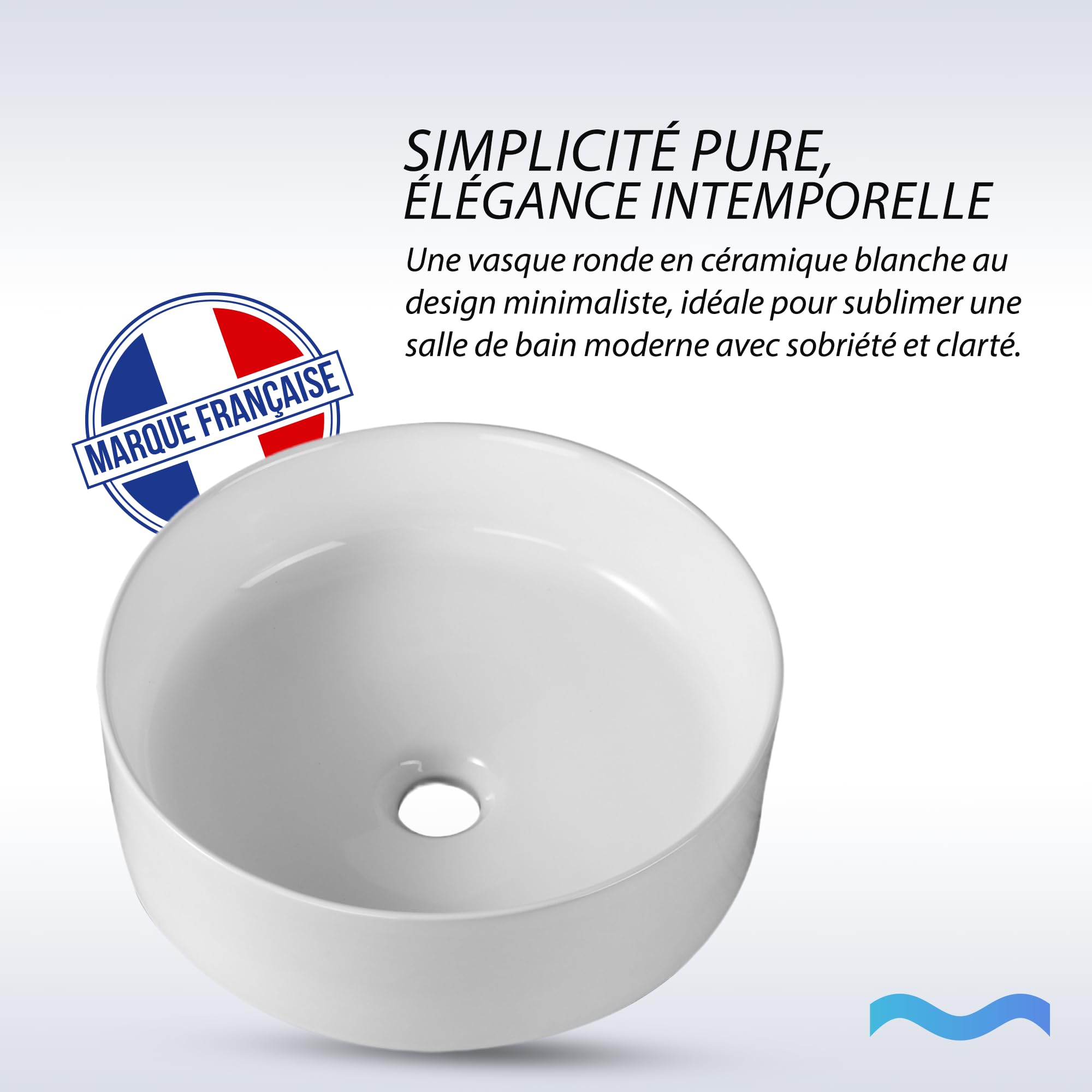 Lavabo redondo de cerámica – Lavabo de diseño elegante y moderno – Elegancia moderna y acabado de lujo – Durable y fácil de mantener – 46 cm