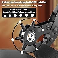 Vista 2 de Diyife® Perforadora de cuero, perforadora para cinturón resistente, kit de alicates giratorios con aguja de molienda extra, placas de perforación