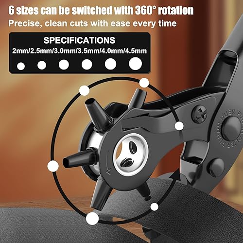 Miniatura 2 de Diyife Perforadora de cuero, perforadora para cinturón resistente, kit de alicates giratorios con aguja de molienda extra, placas de perforación,