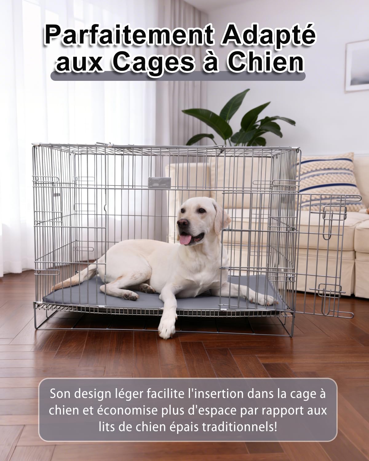 Matelas Chien Imperméable,105x70cm,Coussin Chien Grande Taille en Cuir Artificiel,Panier Chiens Extérieur Portable & Économiseur d'Espace,Lavable&Essuyable,Intérieur & Voyage,Gris