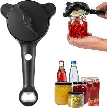 4-in-1 Jar Opener for Weak Hands, Adjustable Lid & Bottle Opener Black