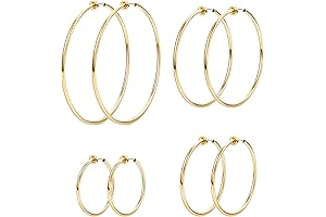 Elegant 4-Pairs Clip-On Hoop Earrings for Piercing-Free Glamour