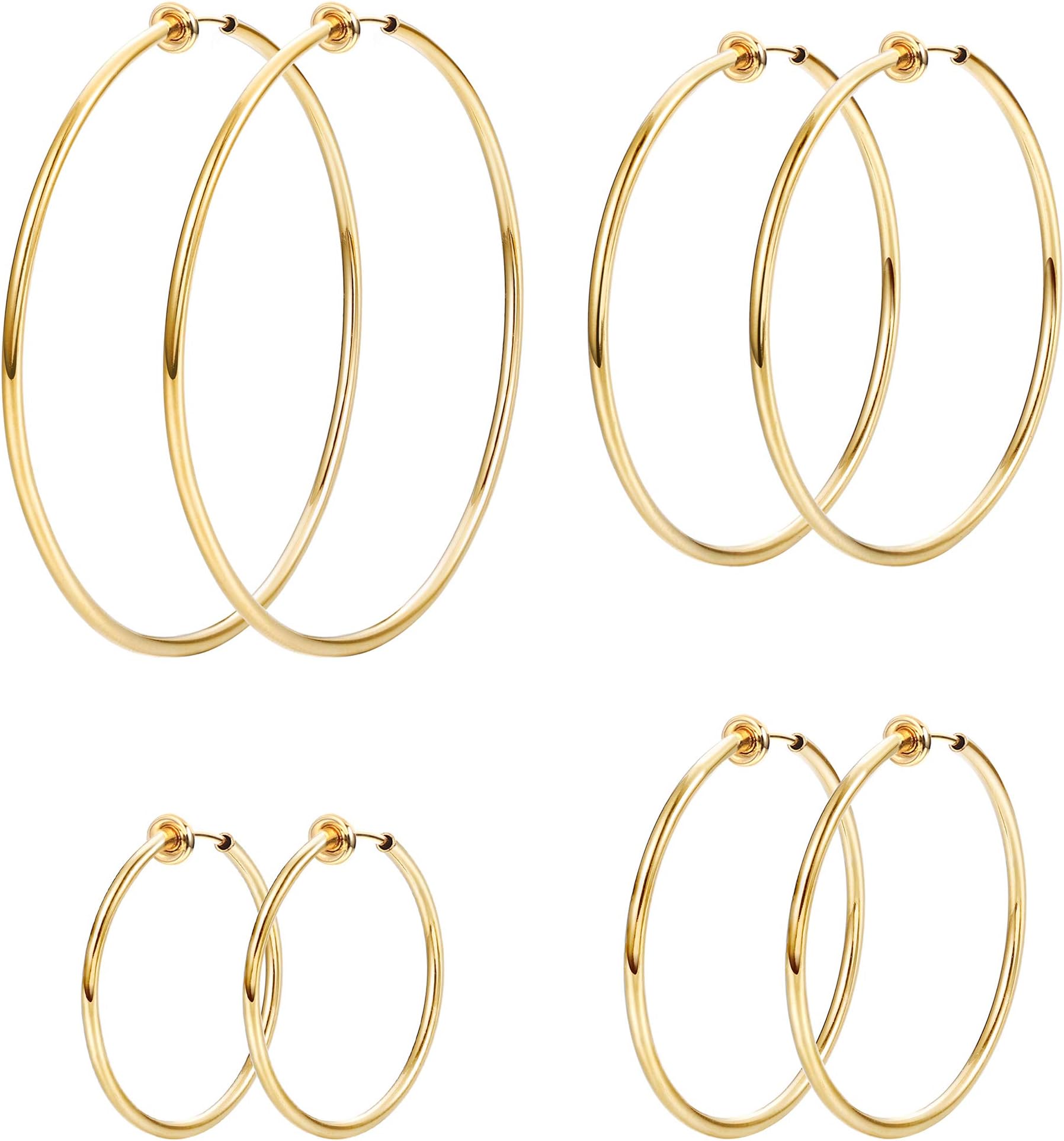 4 Pairs Stainless Steel Clip On Hoop Earrings for Women Fake Hoop Earrings