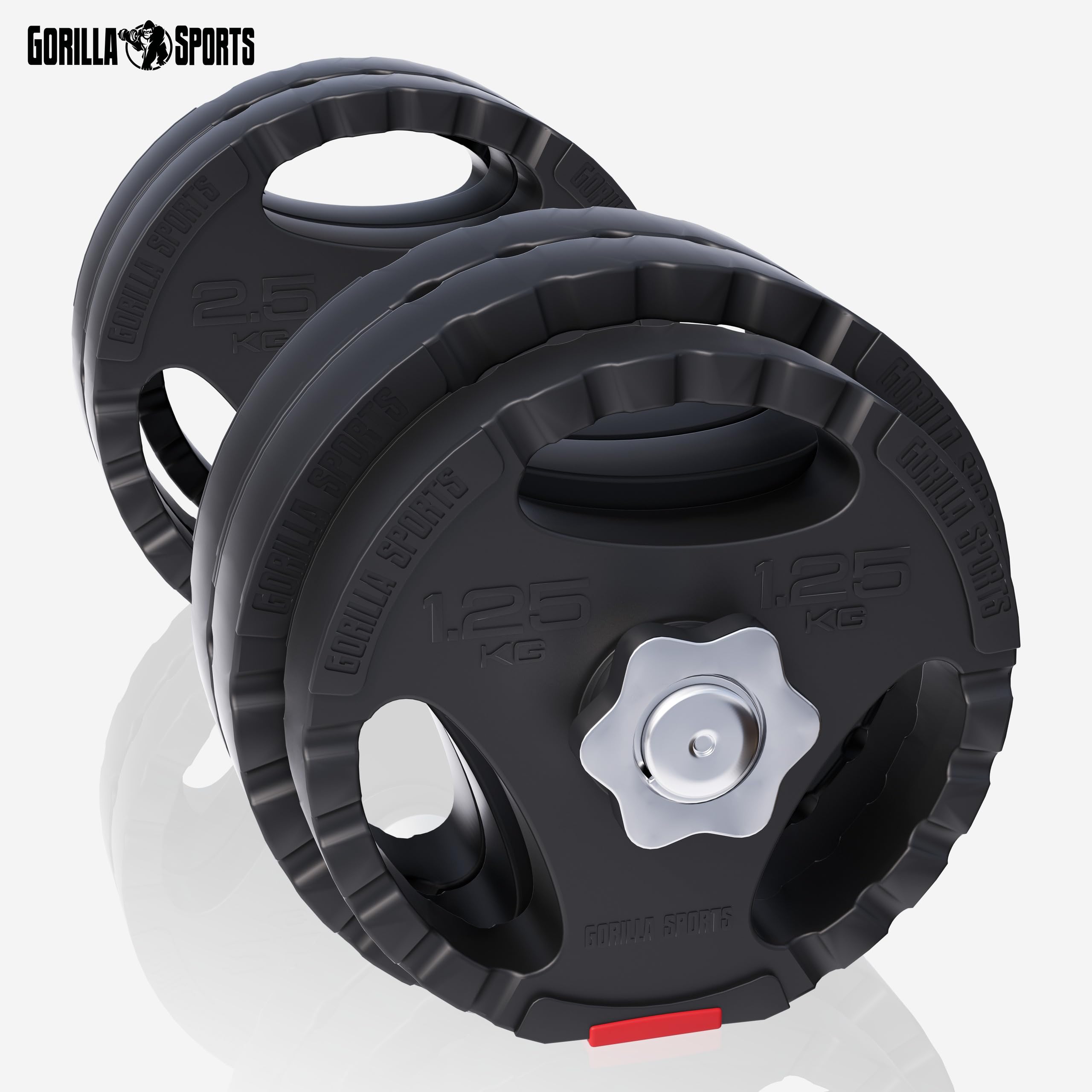 Gorilla Sports® Set Bilanciere e Manubri - 60kg, 100kg o 130kg, Ø 30mm, Barra 170cm, con Chiusure, Antiscivolo, Dischi in Plastica - Pesi Palestra, Piastre di Peso, Allenamento, Sollevamento, Fitness