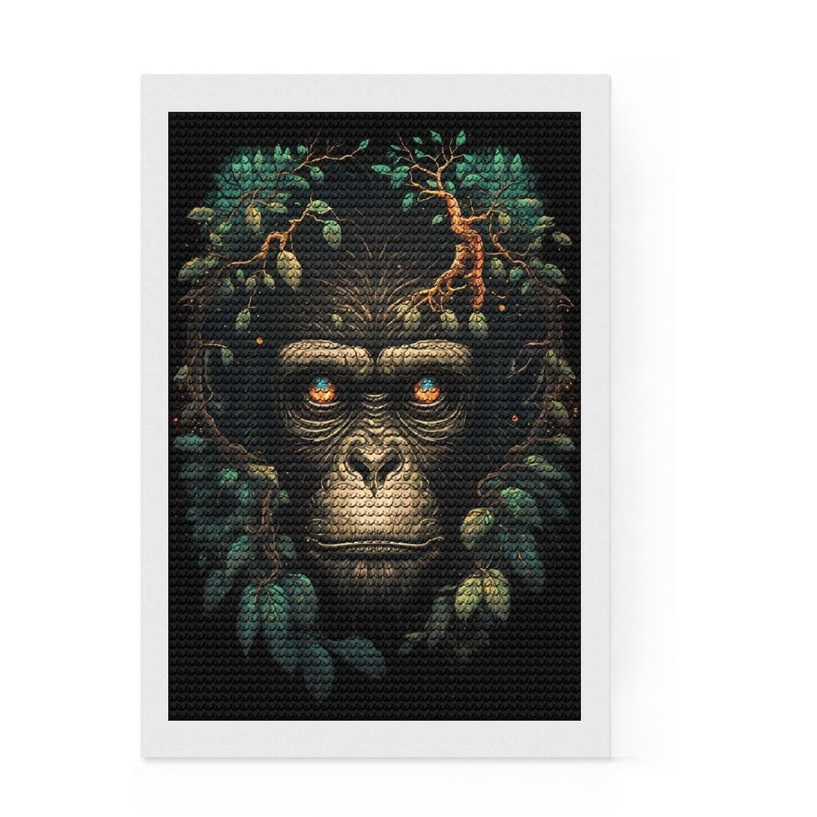 Junmoney Chimpanzee Wild Land Diamond Painting Set 8"x12", Stress Relief Craft, Finish and Display, Boho Decor, for Women, Sparkling Round Gems