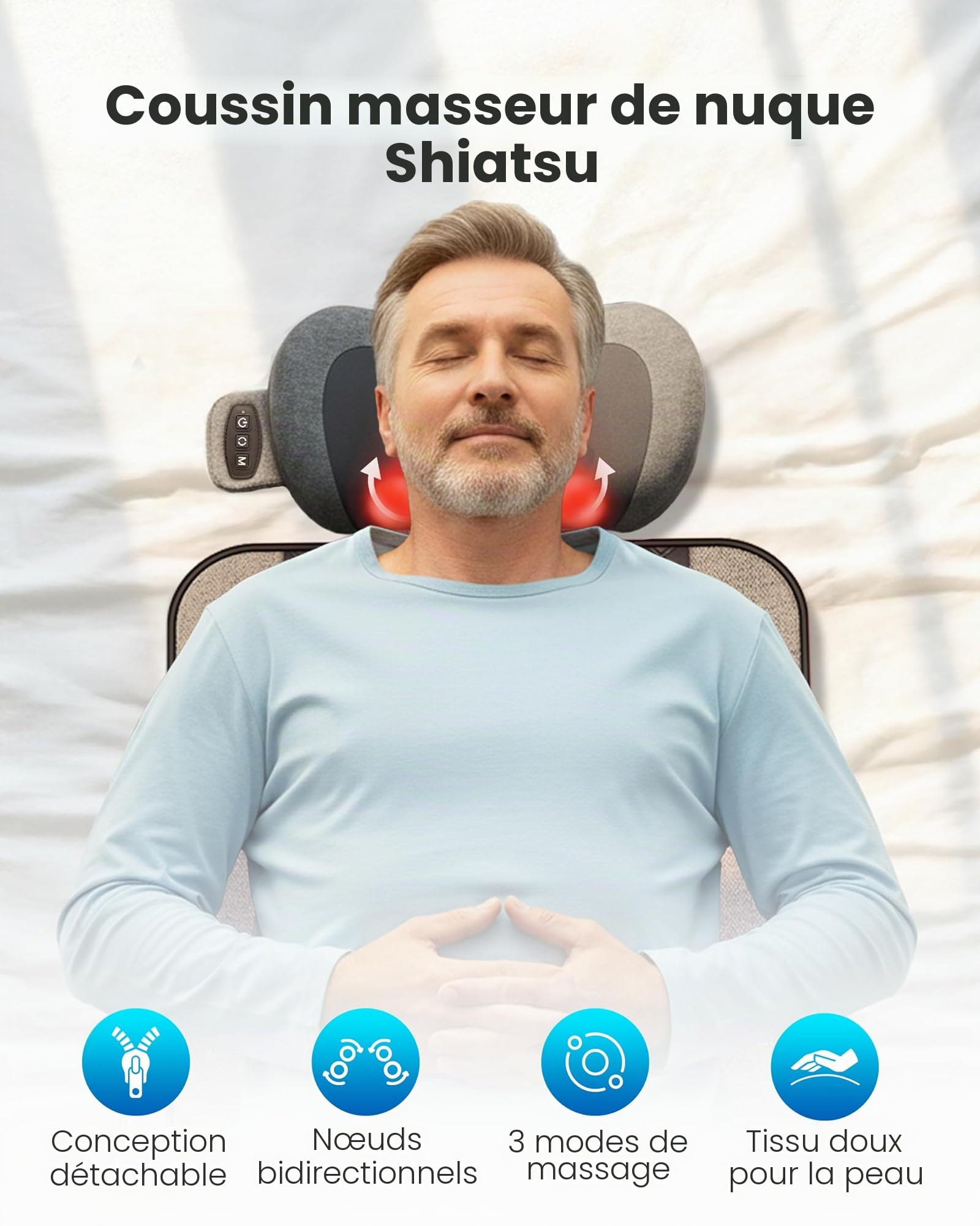 COMFIER Tapis de massage chauffant, surmatelas de massage à 10 moteurs avec appareil de massage Shiatsu pour la nuque, pour le dos, les jambes et la nuque, 160 x 56 cm, cadeau pour maman et papa