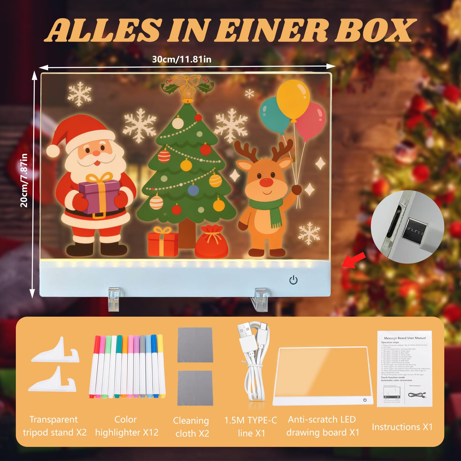 Tablero acrílico luminoso LED mensaje 12 colores bolígrafo regalo niños adolescentes