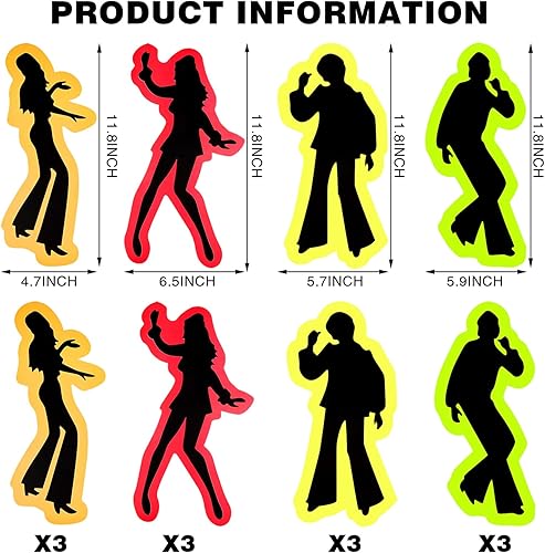 Miniatura 2 de 12 piezas de siluetas retro de los años 70, siluetas de baile, silueta de discoteca, suministros de fiesta vintage de los años 80, calcomanías de
