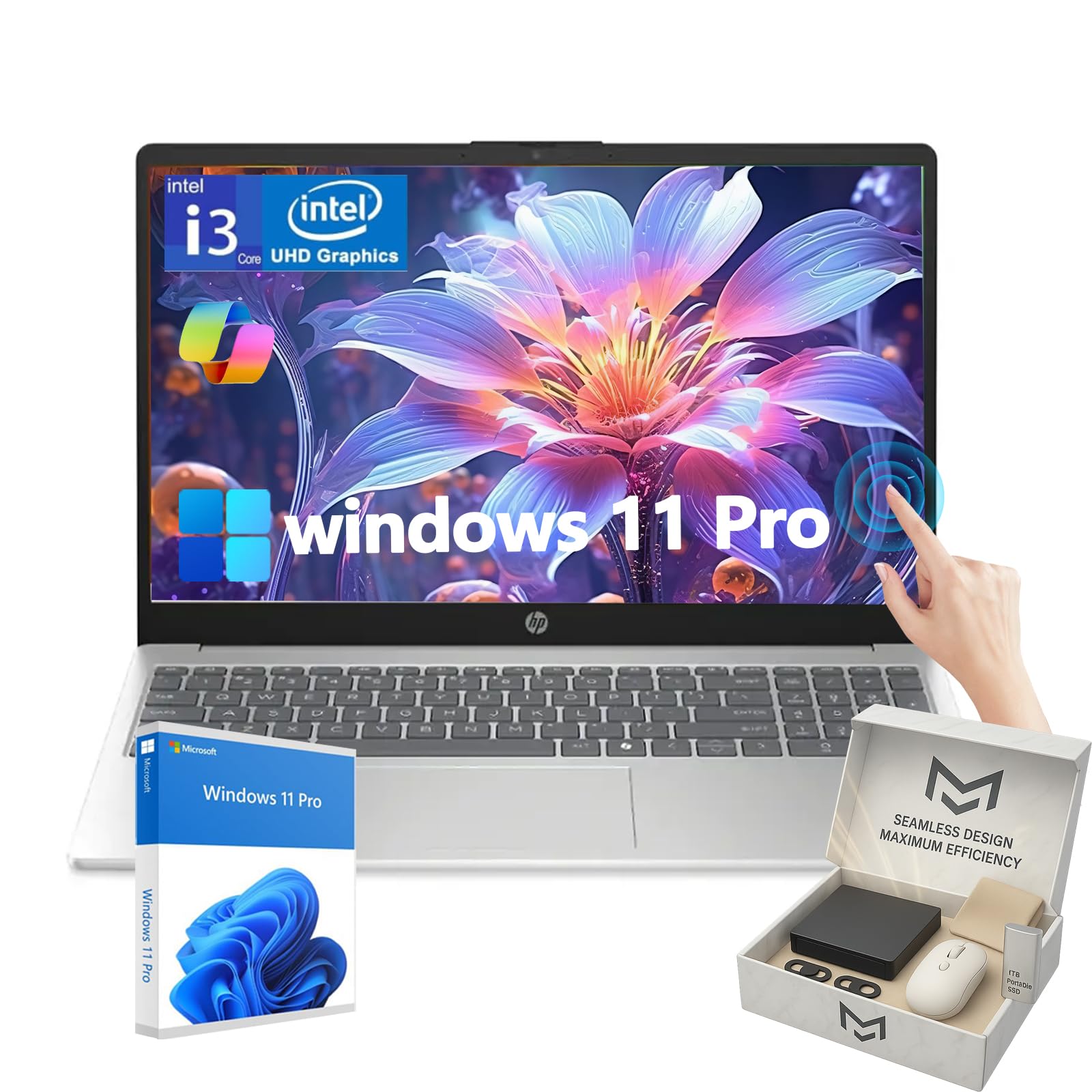 HP Flagship 15.6" Touchscreen Laptop - Anti-Glare, 6-Core Intel i3 1315U Processor, lntel UHD Graphics, Wi-Fi, Win 11 Pro, AI Copilot, for Business & Student, w/Accessories(32 GB RAM, 1 TB Storage)