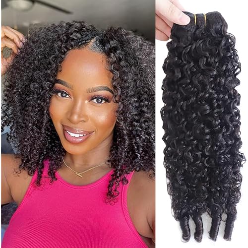Burmese Curly Bundles Human Hair 16 Inch 100% Unprocessed Quick Weave 3c4a Water Wave with Spiral Curly End Real Human Hair Extensions Natural Black