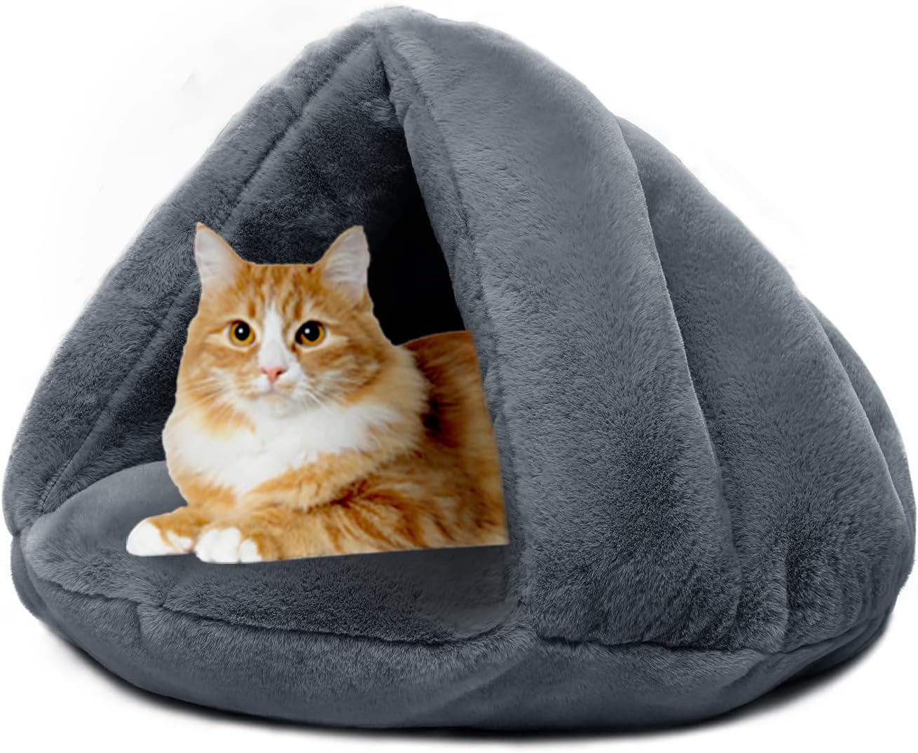 Cozy Plush Cat Cave Tent Bed Self Warming Pet Bed Washable Portable Sleeping Bag for Indoors Cats and Puppy (Grey)