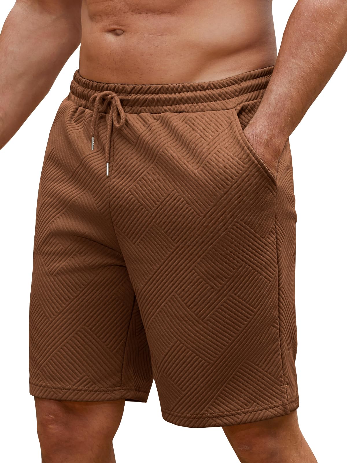 Vorvowry Kurze Hosen Herren Textur Stricken Sommer Shorts mit Kordelzug Elastischer Bund Freizeitshorts mit Taschen Bequeme Atmungsaktive Kurze Hose