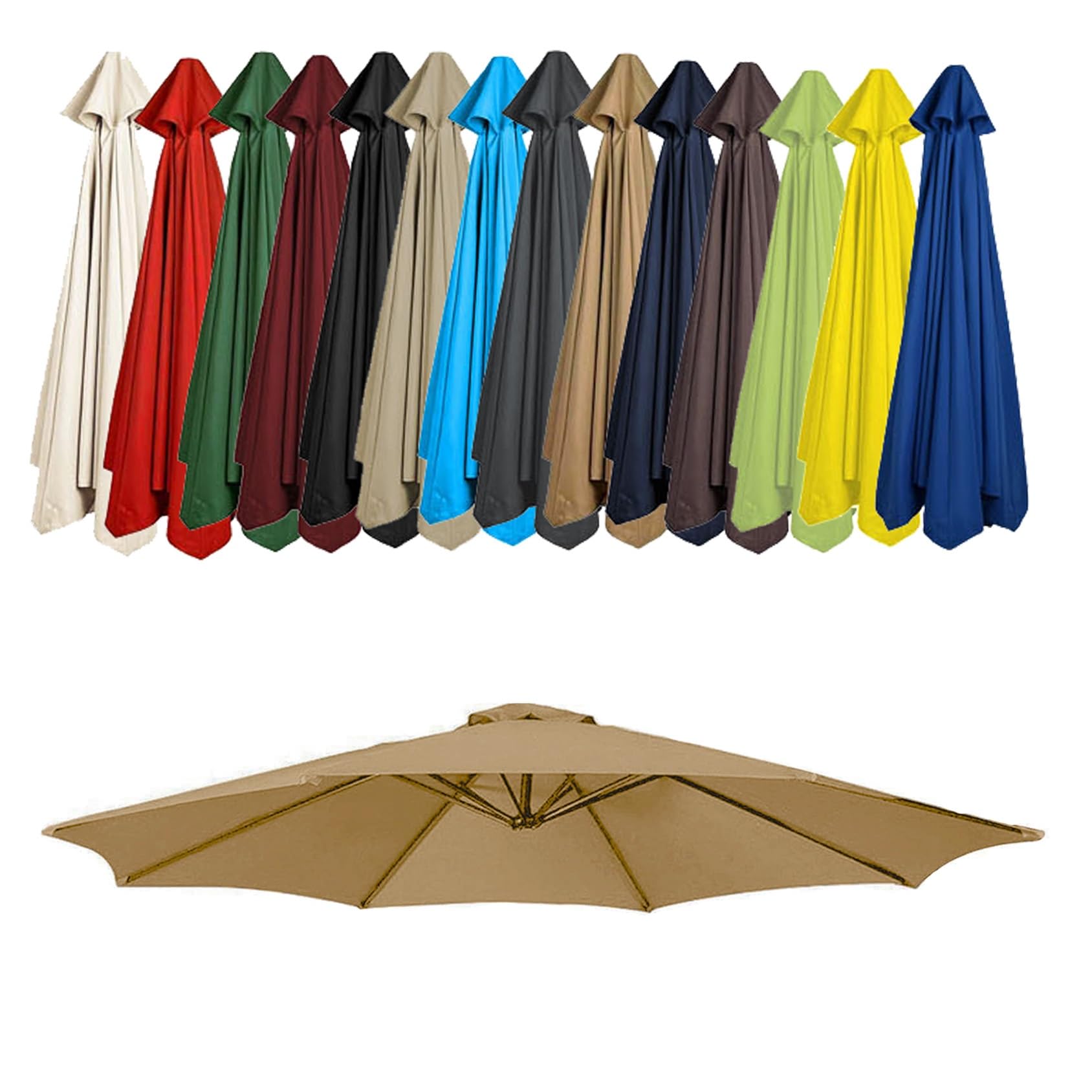 GZDXBF Patio Umbrella Replacement Canopy, Parasol Canopy Cover For 200cm/270cm/300cm +6 Arms/8 Arms Parasol, Uv-Resistant, Waterproof, Washable(Color:Khaki,Size:6 ribs: 2m/6.5ft) — image 1