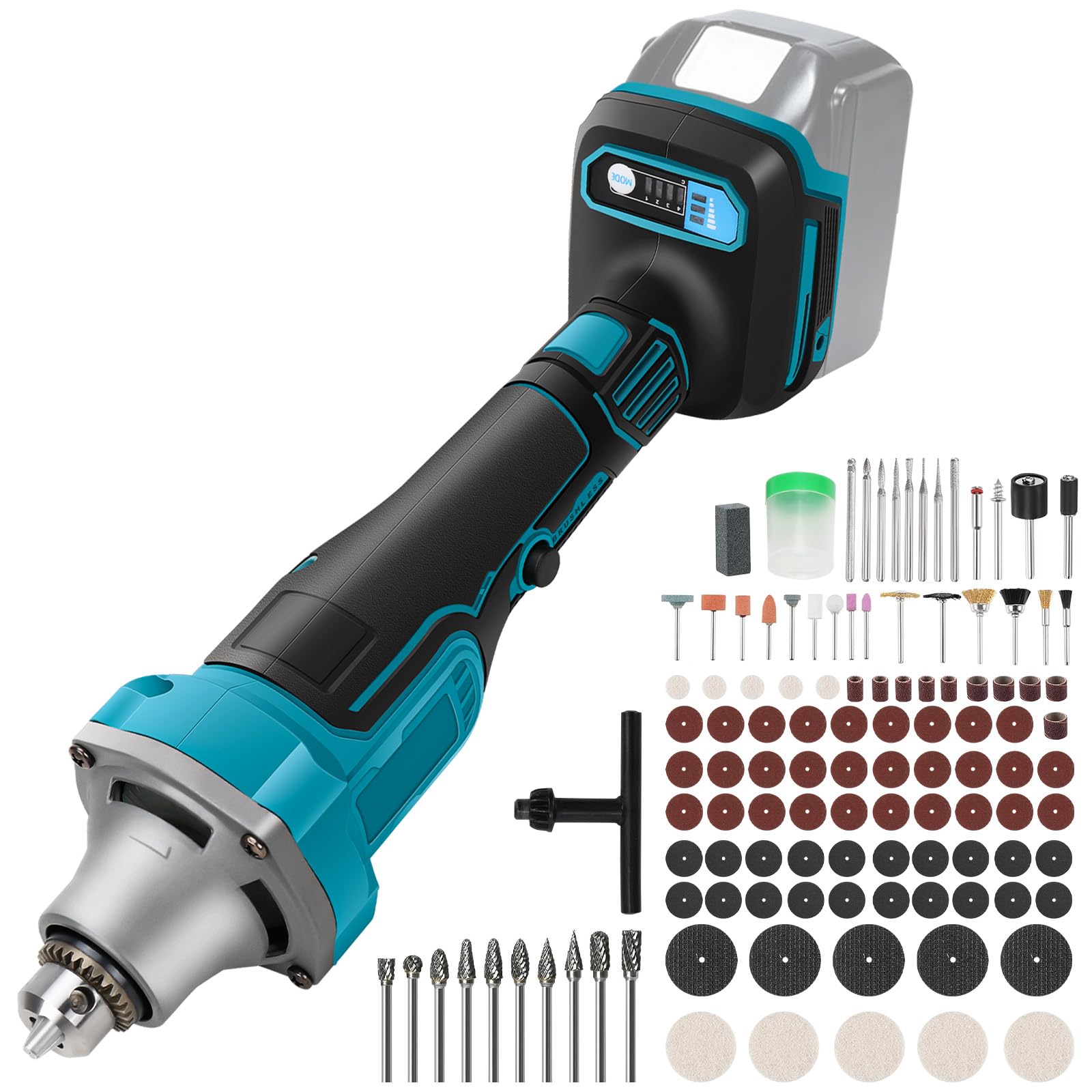 Smerigliatrice Dritta A Batteria 18V Compatibile Makita - 4 Velocità, 8000-26000 RPM, 99 Accessori - Foto 14