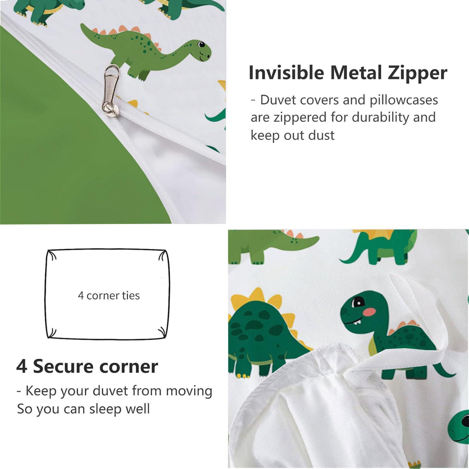 Juego de Cama Reversible Dinosaurio Verde– Funda Nórdica de Funda de Edredón Animales De Dibujos Animados con Fundas para Niños, Niñas y Niños, Verde Esmeralda