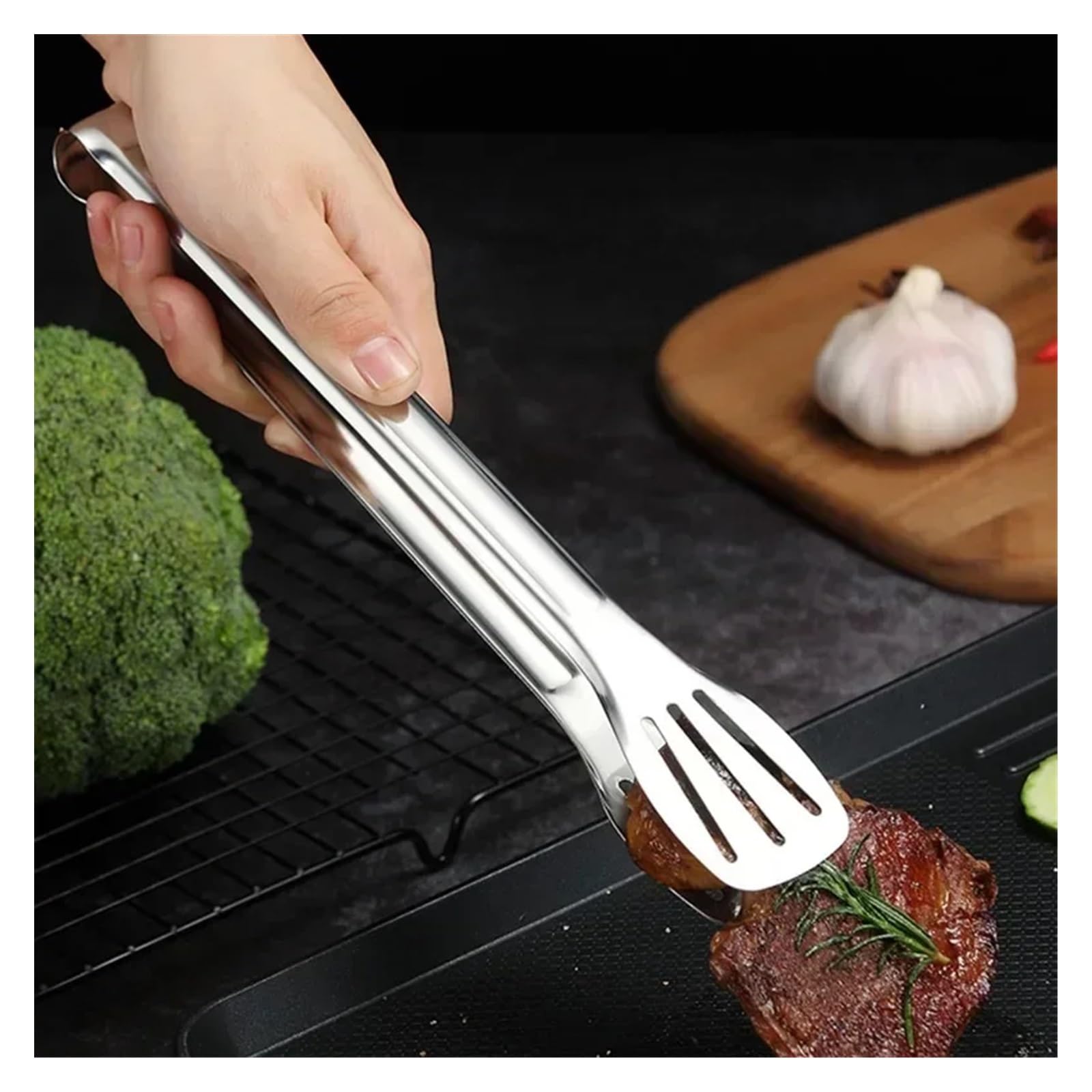 Szczypce do grilla, Szczypce do żywności ze stali nierdzewnej 304 BBQ Antypoślizgowe klipsy do steków do grilla Smażenie ryb Grillowanie Klipsy do chleba Szczypce do gotowania Gadżety kuchenne Akcesor