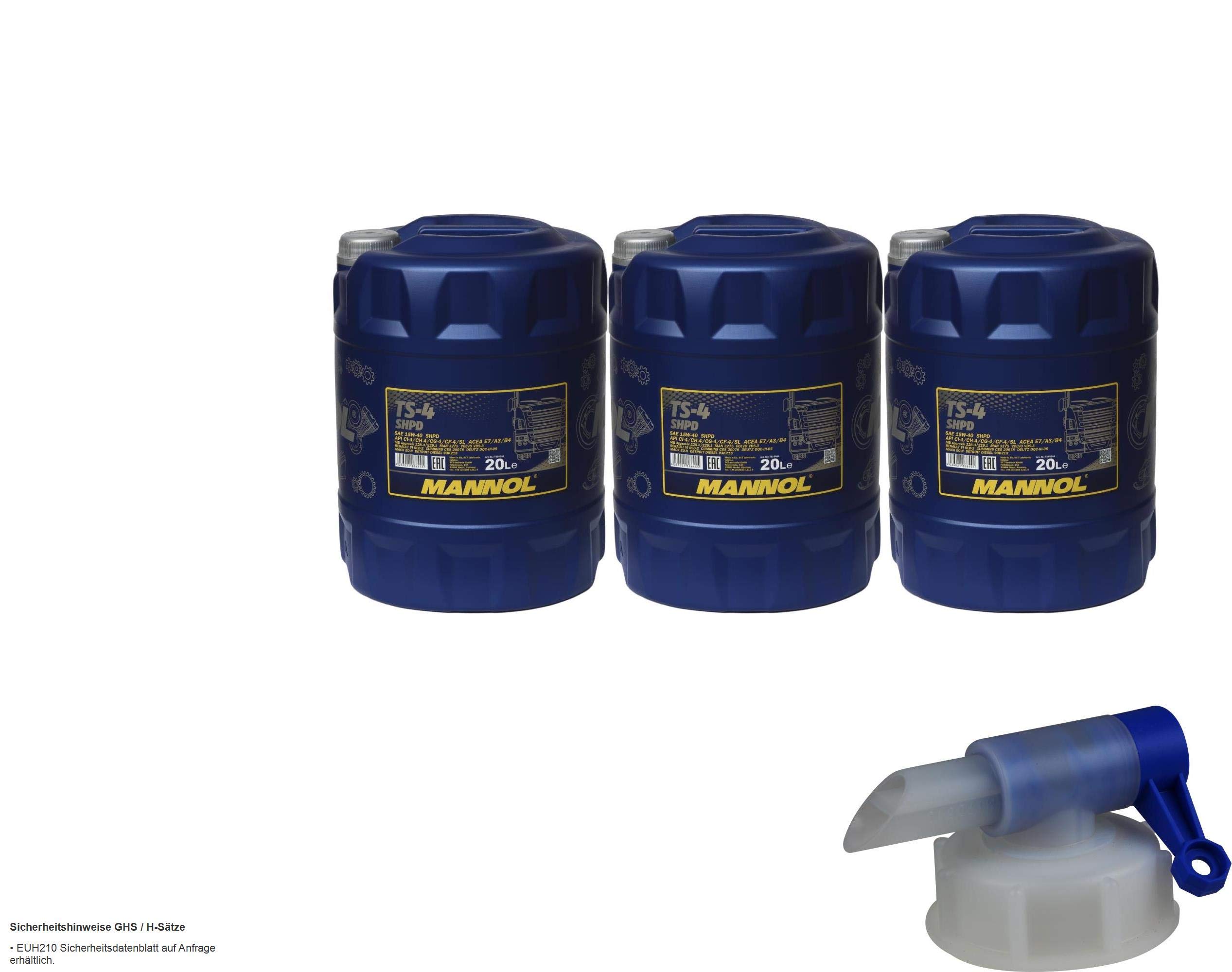 MANNOL TS-4 SHPD 15W-40 Huile moteur API pour camion avec robinet de vidange 20 l