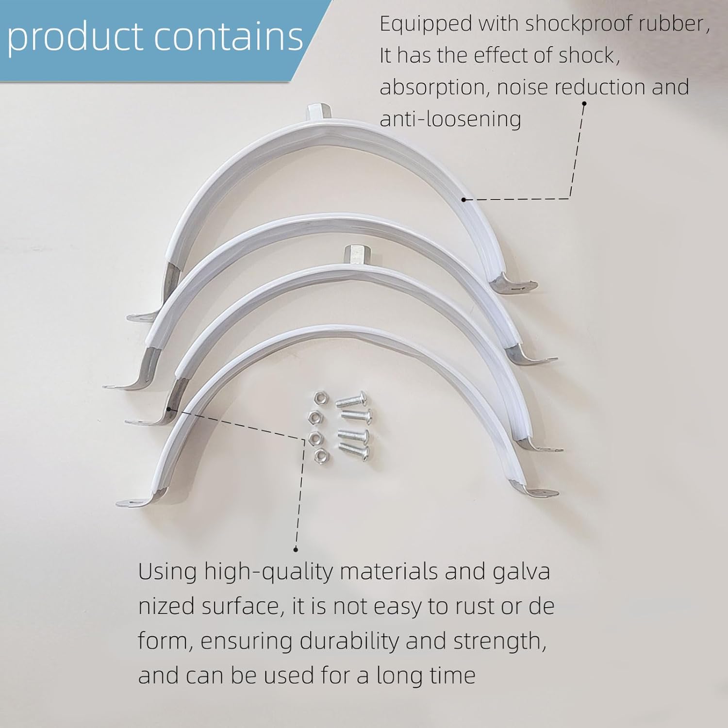 2 Sets 12 Inch Premium Hose Pipe Clamp，Heavy Duty Galvanized Iron Stove Pipe Hanger Strap，Wall Support Chimney and dryer vent clamp，Round Split Ring Conduit Metal PVC Tube Kit，with Rubber Cushioned