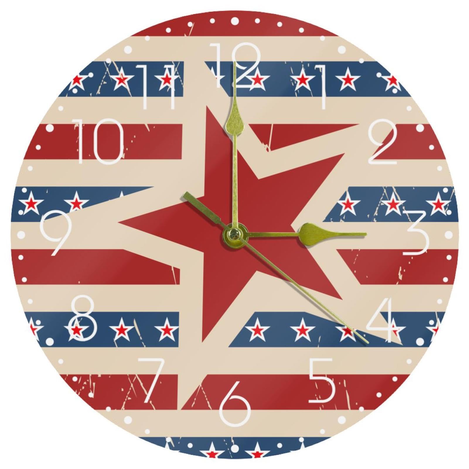 Horloge murale ronde de 25,4 cm aux étoiles patriotiques américaines